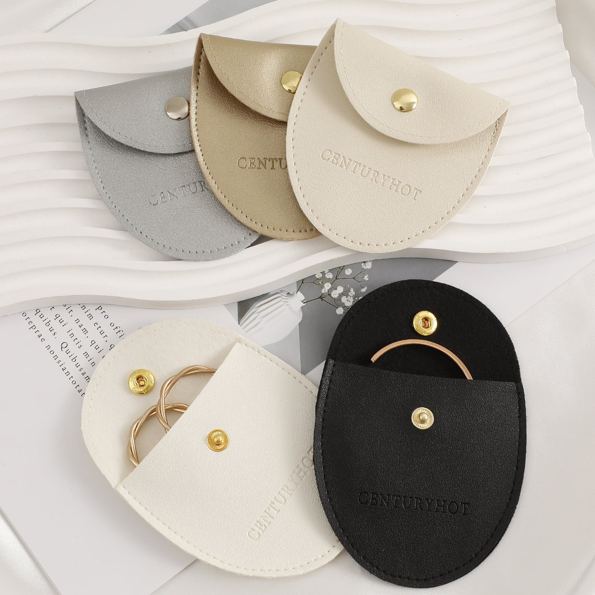 Custom Embossed Logo Faux Leather Jewelry Bags - Bulk 50-5
