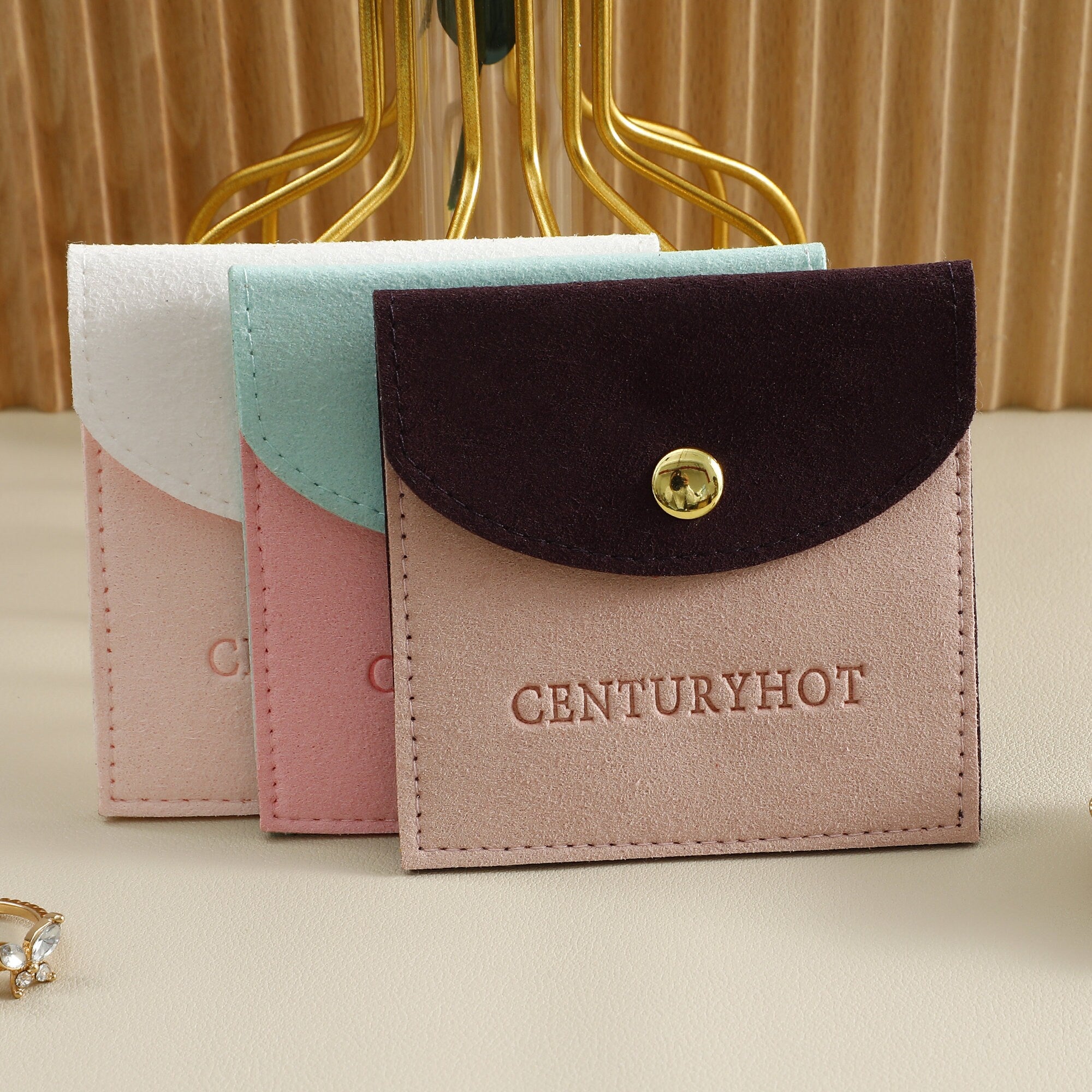 Custom Logo Microfiber Jewelry Pouch with Button, 8x8cm (50pcs)-zoom-2