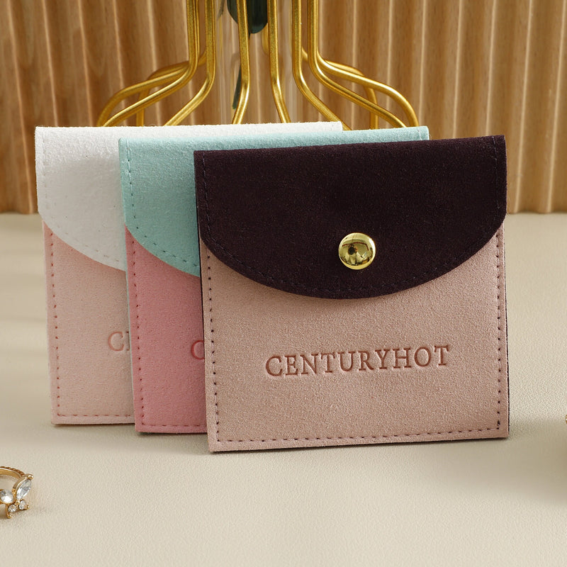 Custom Logo Microfiber Jewelry Pouch with Button, 8x8cm (50pcs)-zoom-