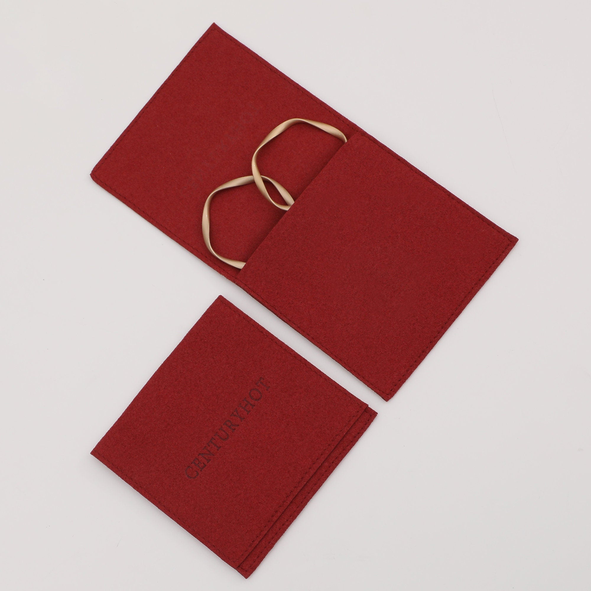 Personalized Red Microfiber Jewelry Bags, Custom Logo Embossed-zoom-3