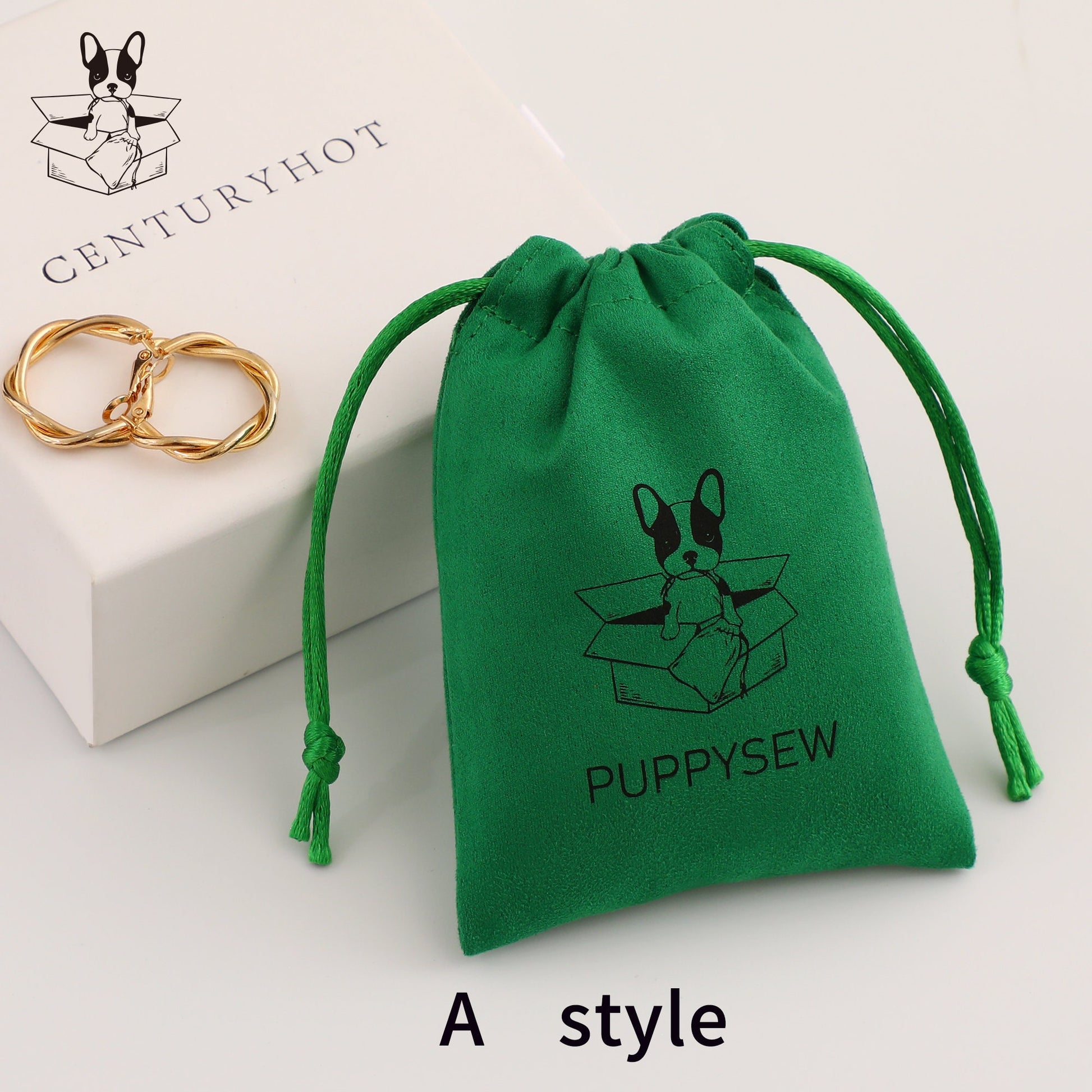 Personalized Green Suede Drawstring Bag, Custom Logo Jewelry Pouch-3
