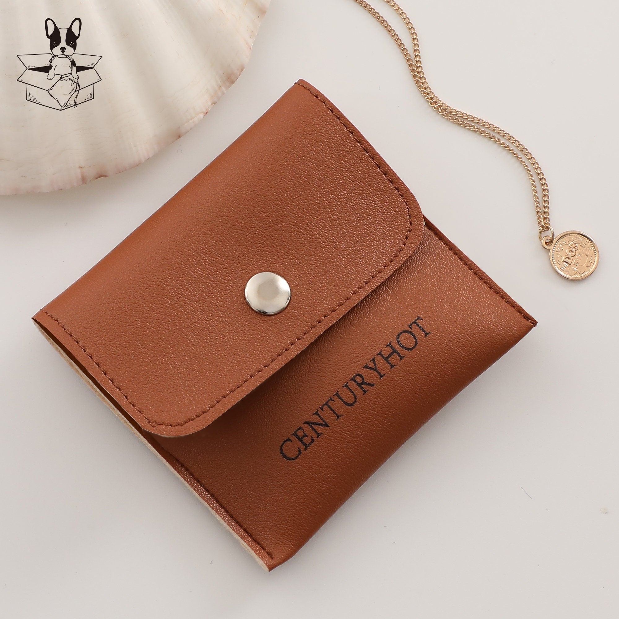Custom Embossed Logo Jewelry Packaging Bags, Faux Leather Snap Closure-zoom-8