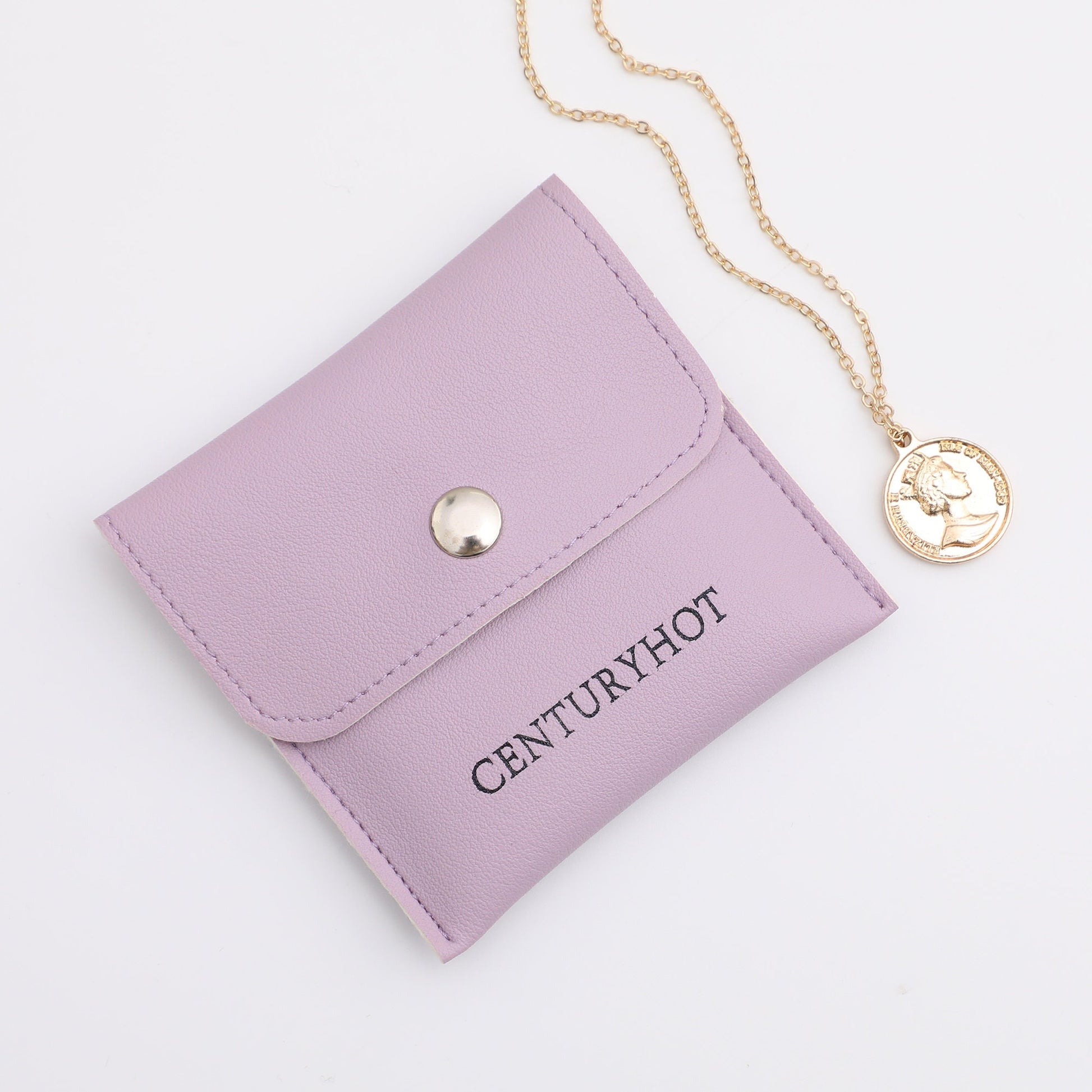 Custom Embossed Logo Faux Leather Jewelry Snap Bags (8x8cm, 50pcs)-9