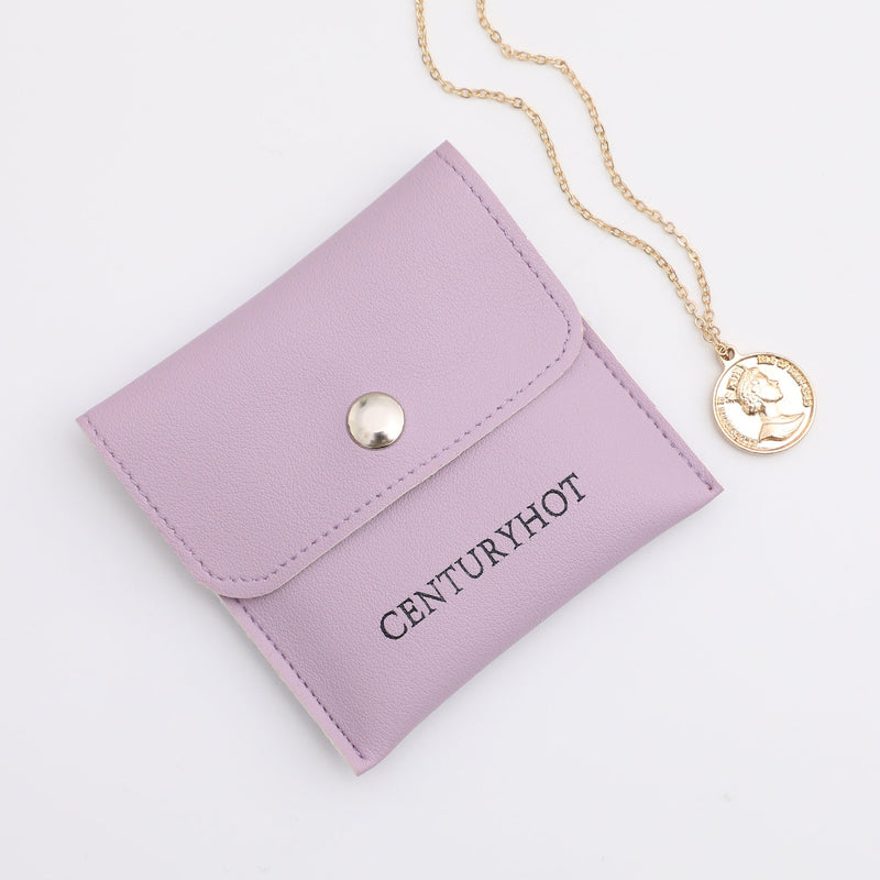 Custom Embossed Logo Faux Leather Jewelry Snap Bags (8x8cm, 50pcs)-zoom-
