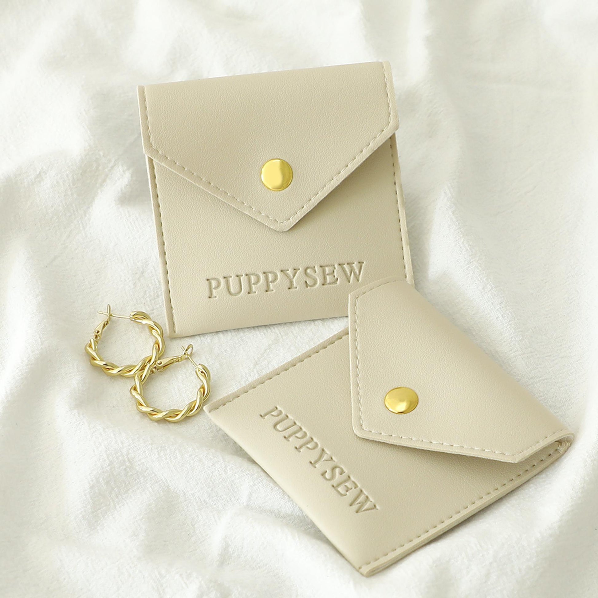 Custom Logo Faux Leather Jewelry Bag, Soft Button Packaging-4