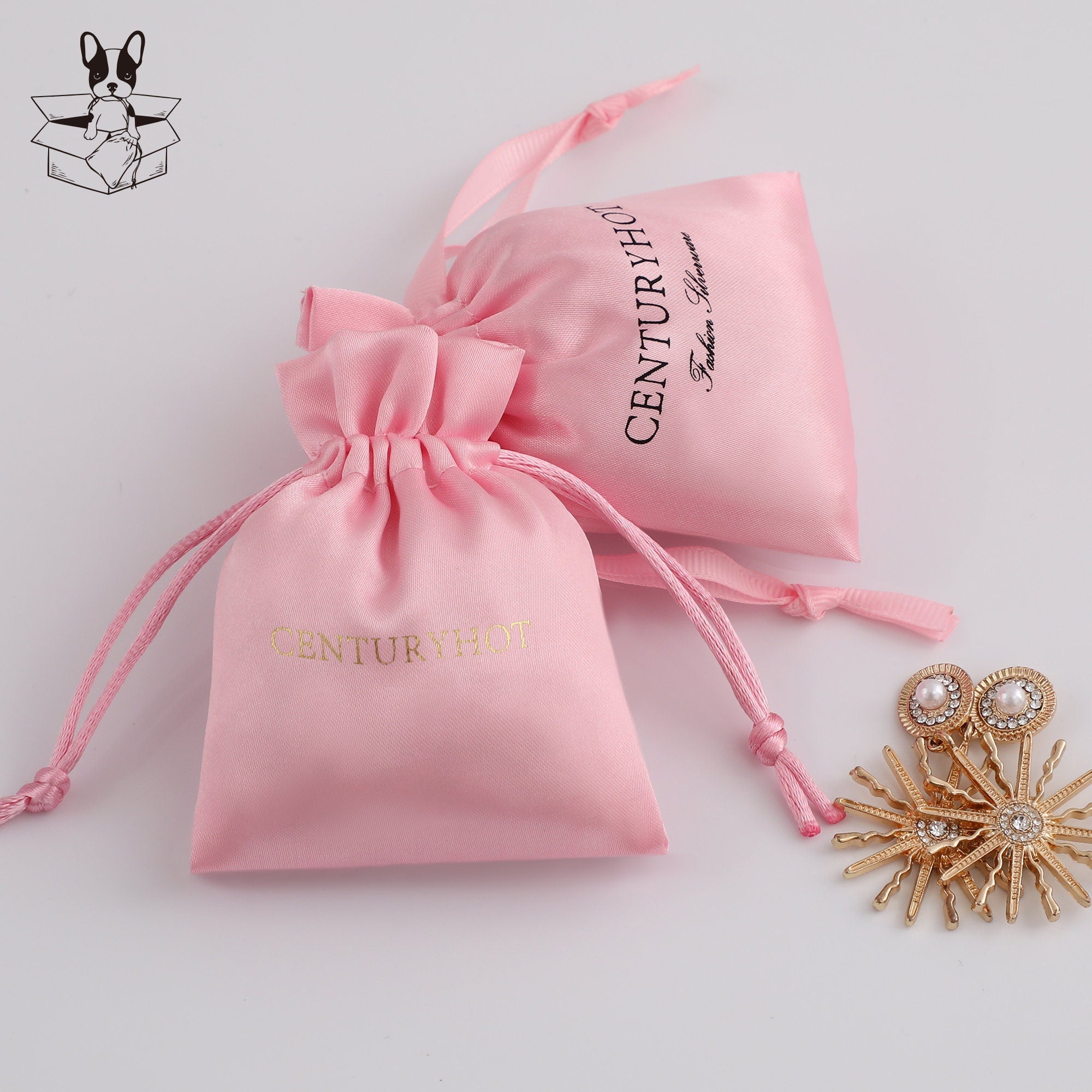 Personalized Pink Satin Drawstring Bag, Custom Logo Jewelry Pouch-zoom-6