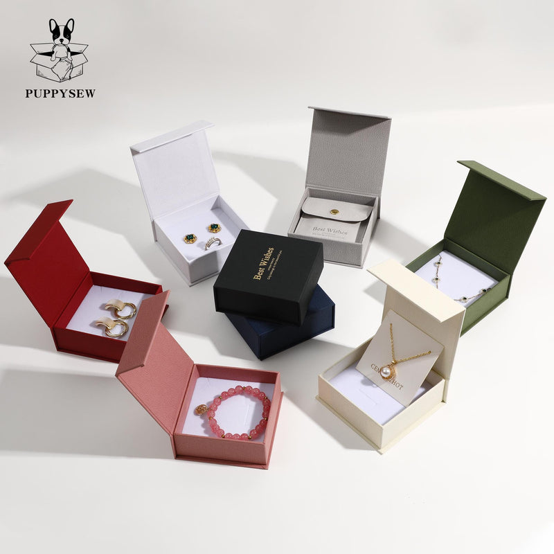 White Textured Paper Jewelry Gift Box, Magnetic Closure (9x9x3.5cm)-zoom-