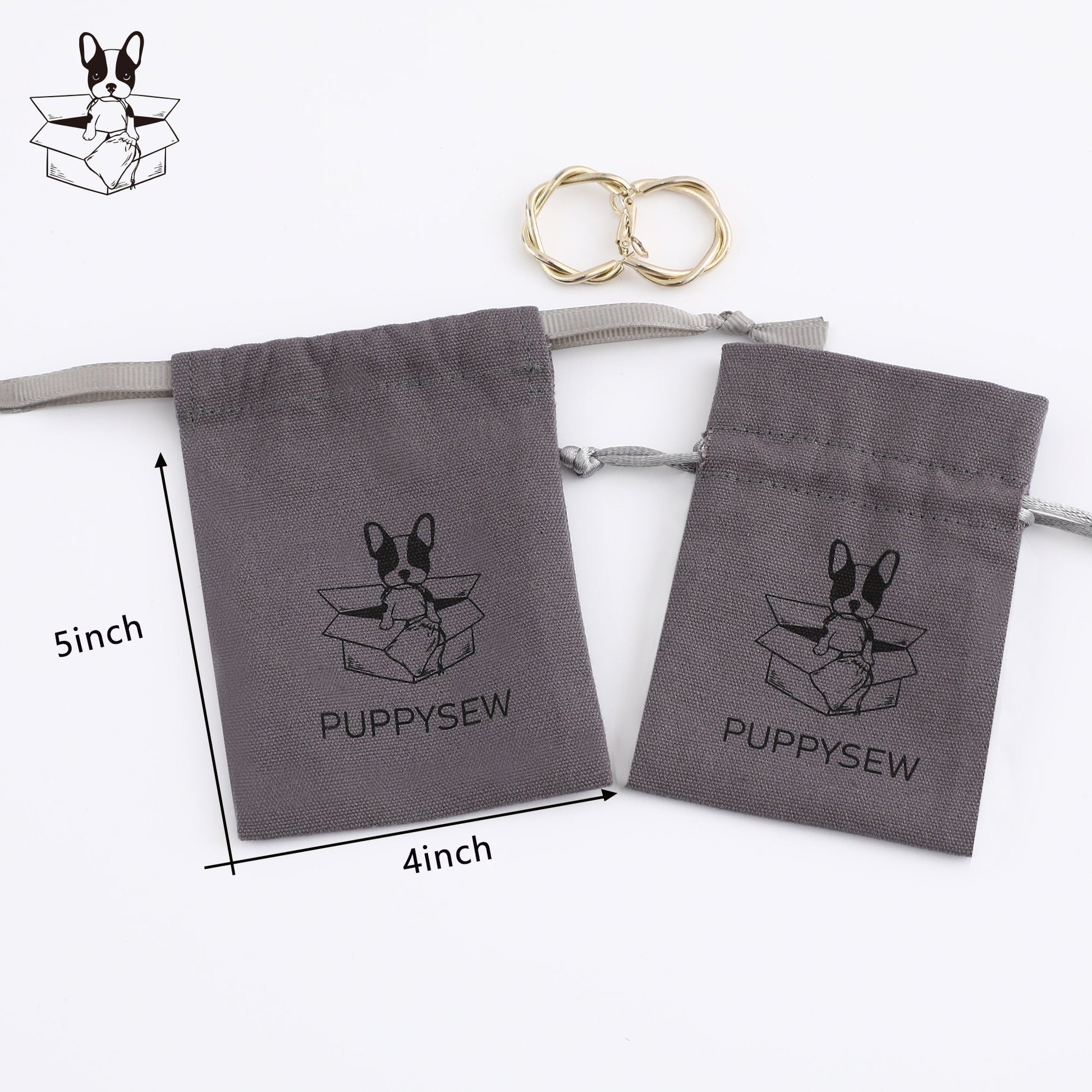 Custom Logo Dark Gray Canvas Drawstring Bag, Jewelry Packaging-8