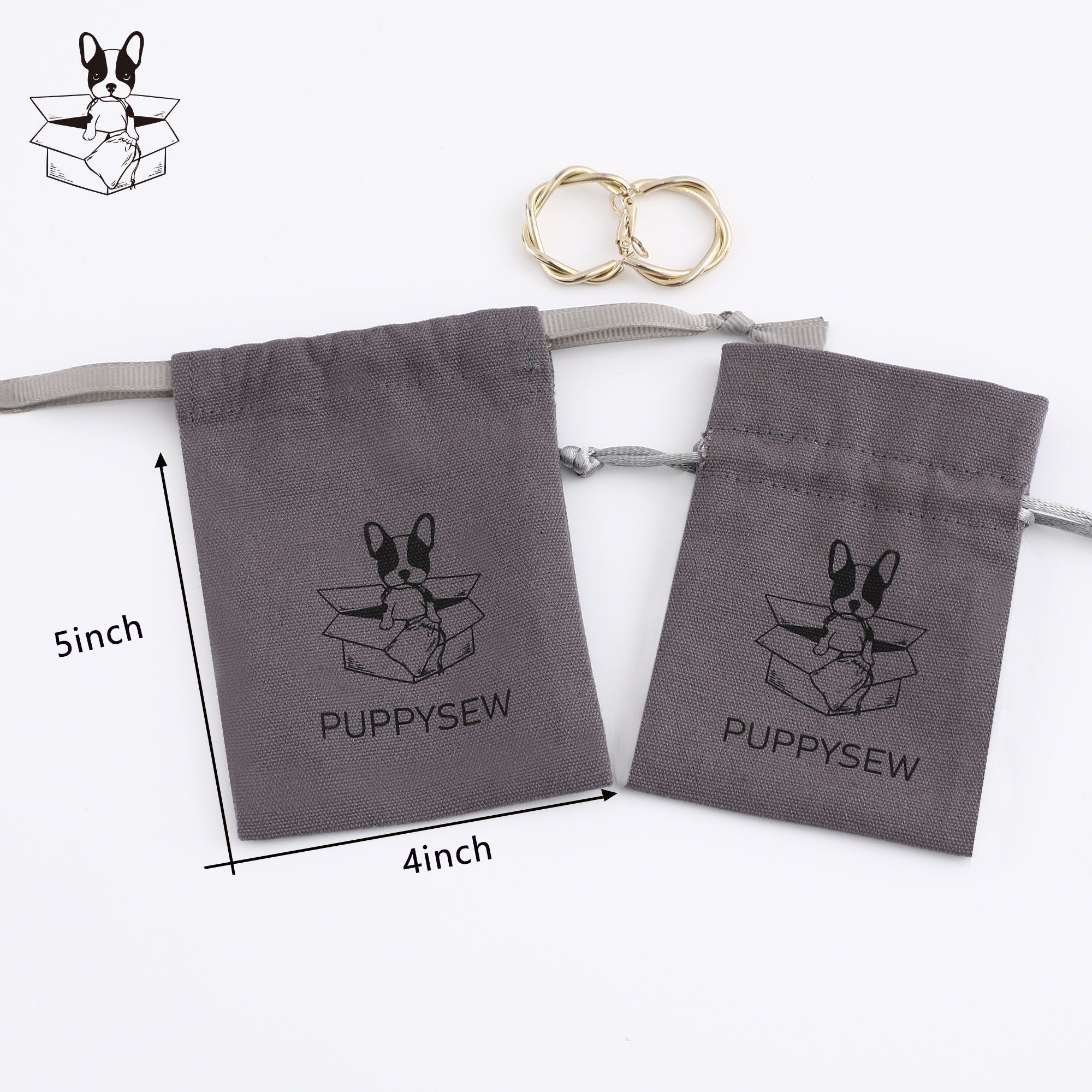 Custom Logo Dark Gray Canvas Drawstring Bag, Jewelry Packaging-zoom-8