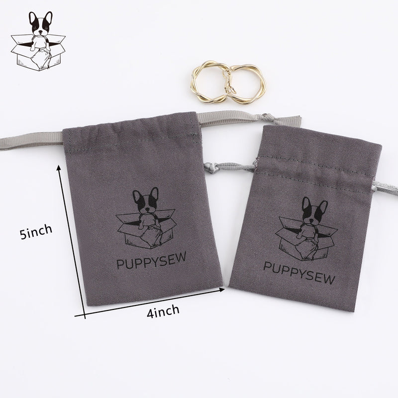 Custom Logo Dark Gray Canvas Drawstring Bag, Jewelry Packaging-zoom-