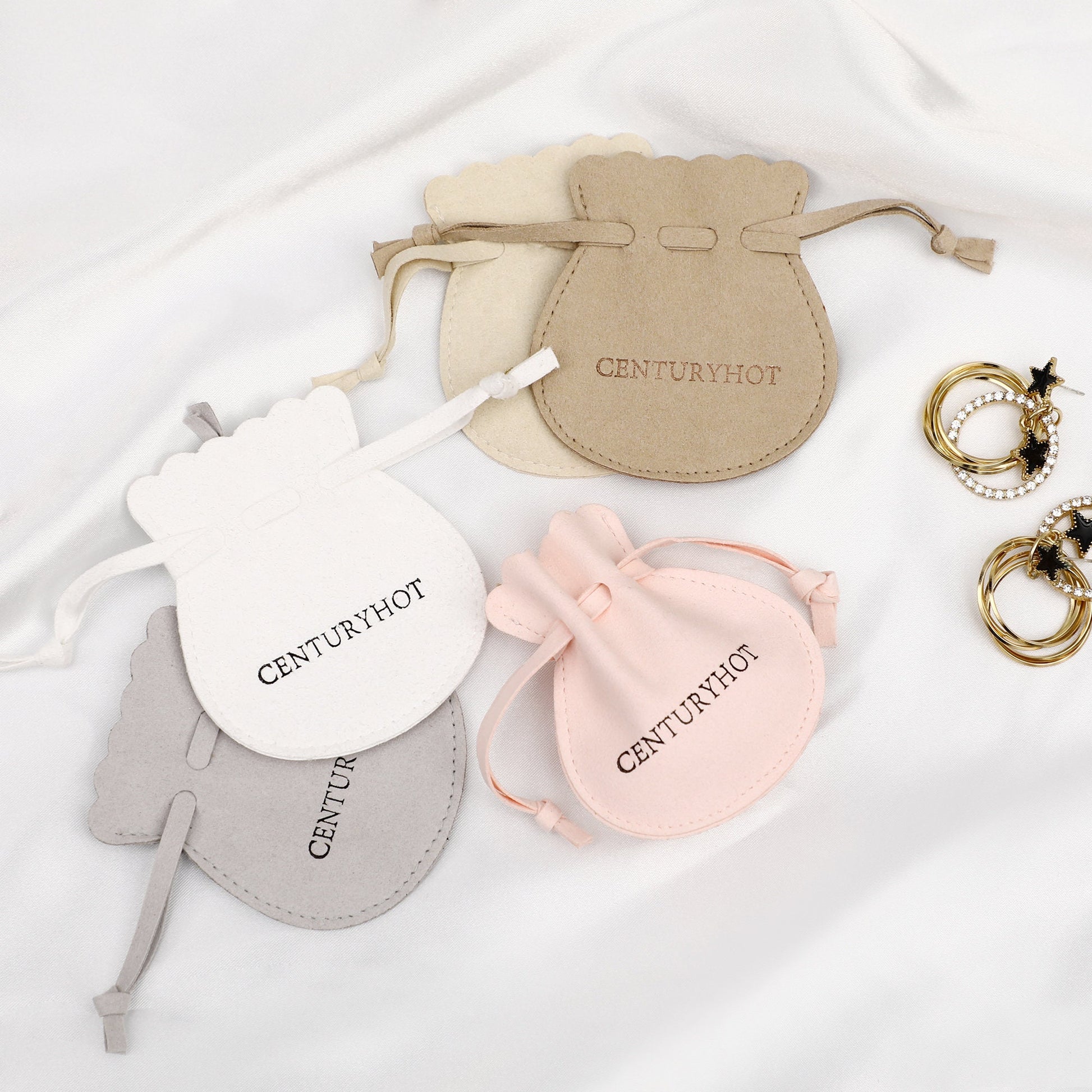 50 Sand Microfiber Jewelry Bags, Personalized Logo Drawstring Packaging-3