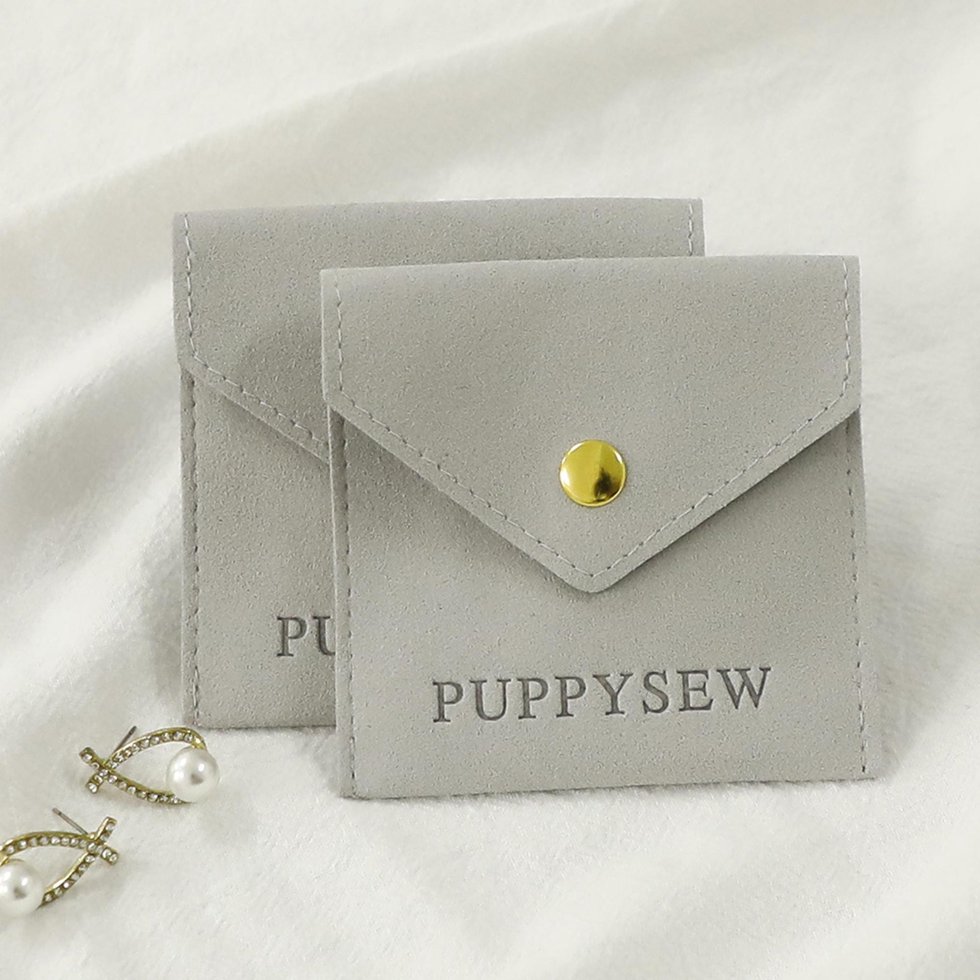 Custom Logo Microfiber Jewelry Pouch with Button (8x8cm)-3