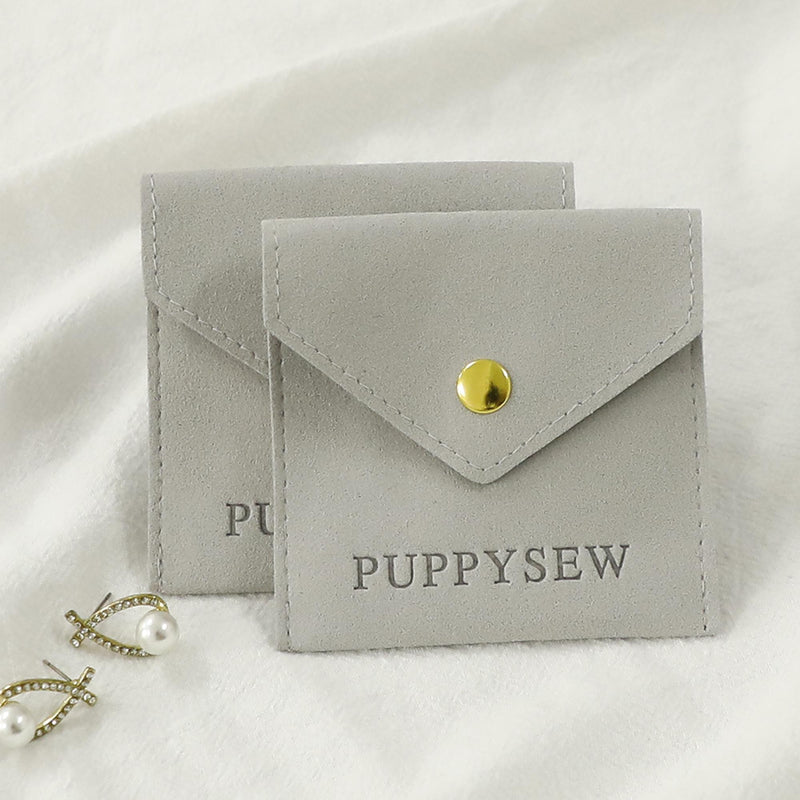 Custom Logo Microfiber Jewelry Pouch with Button (8x8cm)-zoom-