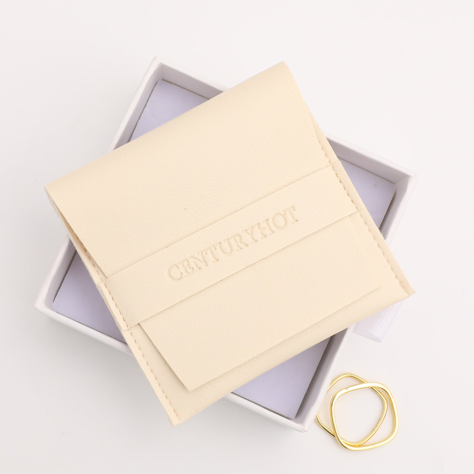 50pc White Faux Leather Jewelry Pouch, Custom Logo Available-9