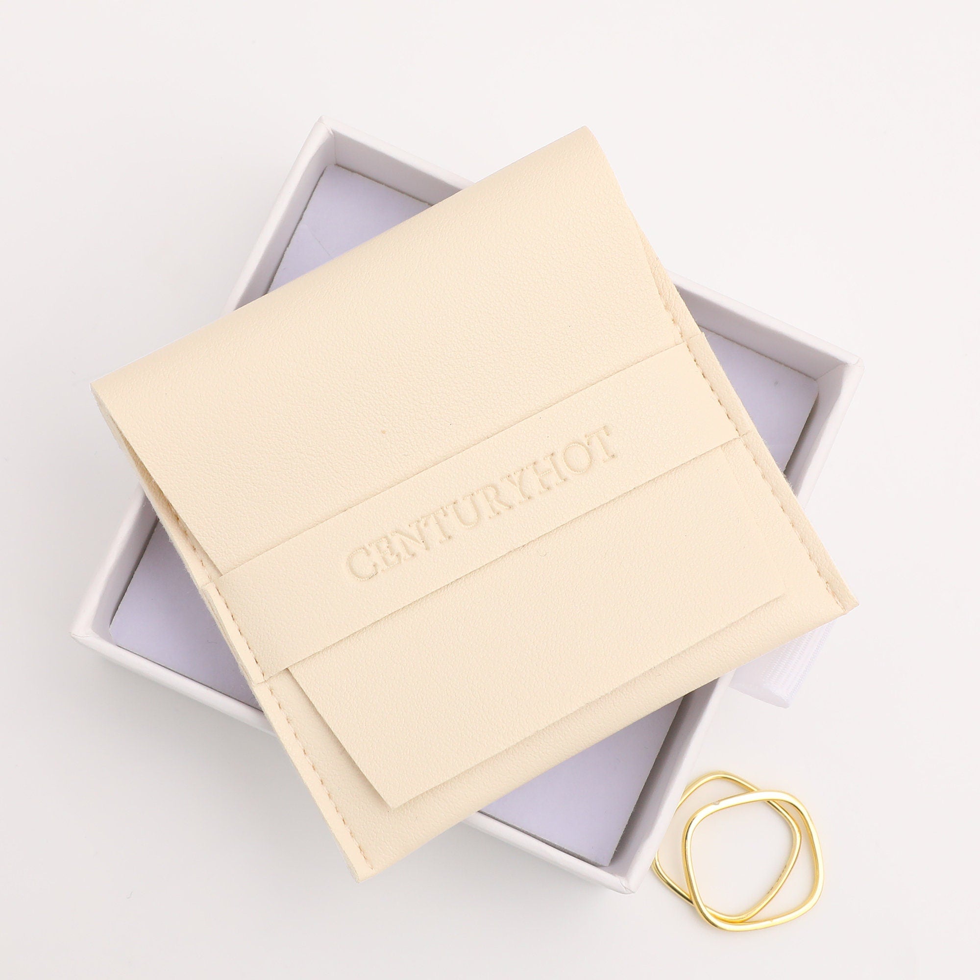 50pc White Faux Leather Jewelry Pouch, Custom Logo Available-zoom-9