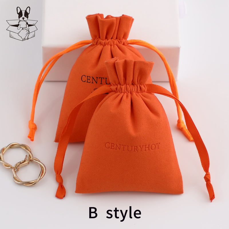 Personalized Orange Microfiber Drawstring Bag, Custom Logo Jewelry Packaging-zoom-