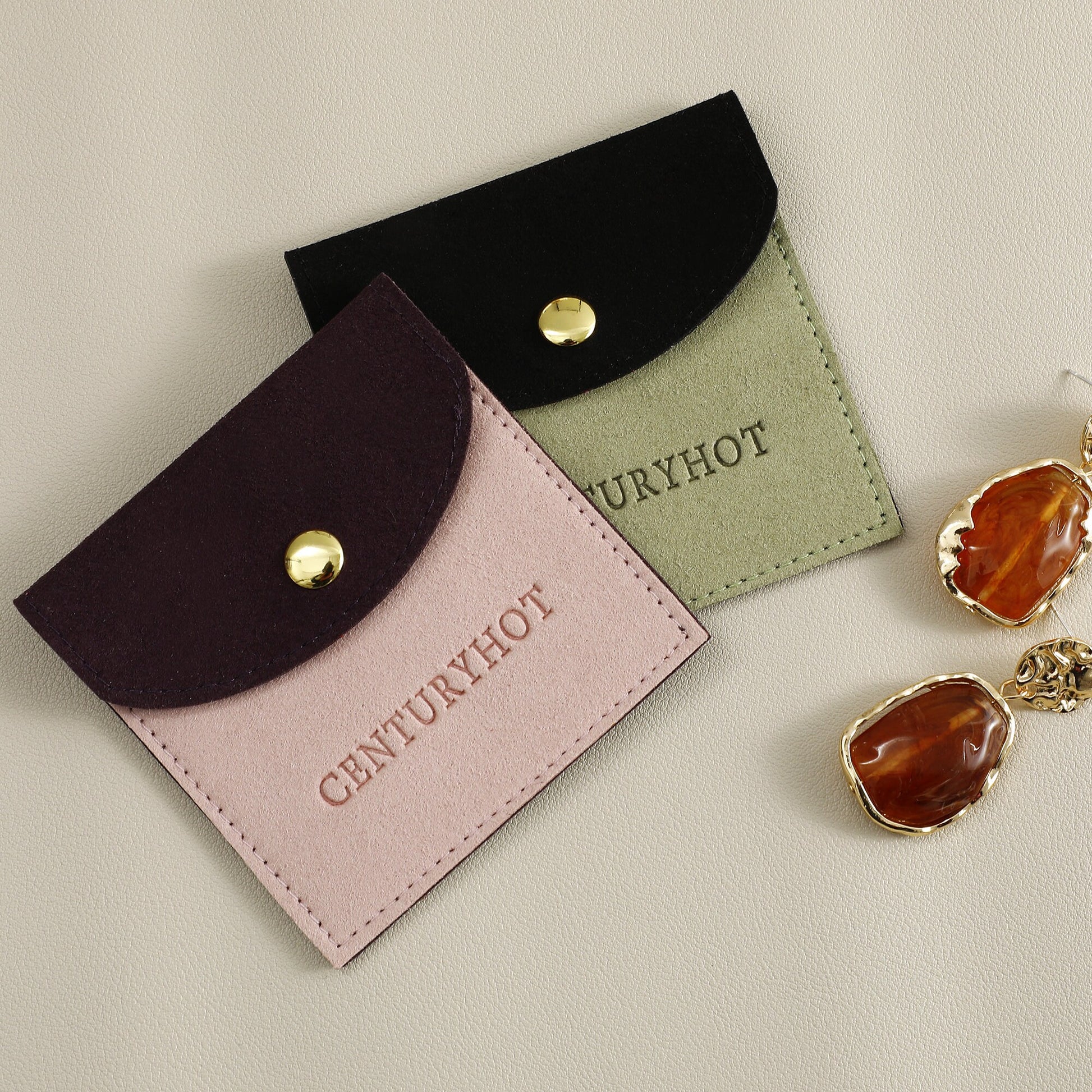 Custom Logo Microfiber Jewelry Pouch with Button, 8x8cm (50pcs)-3