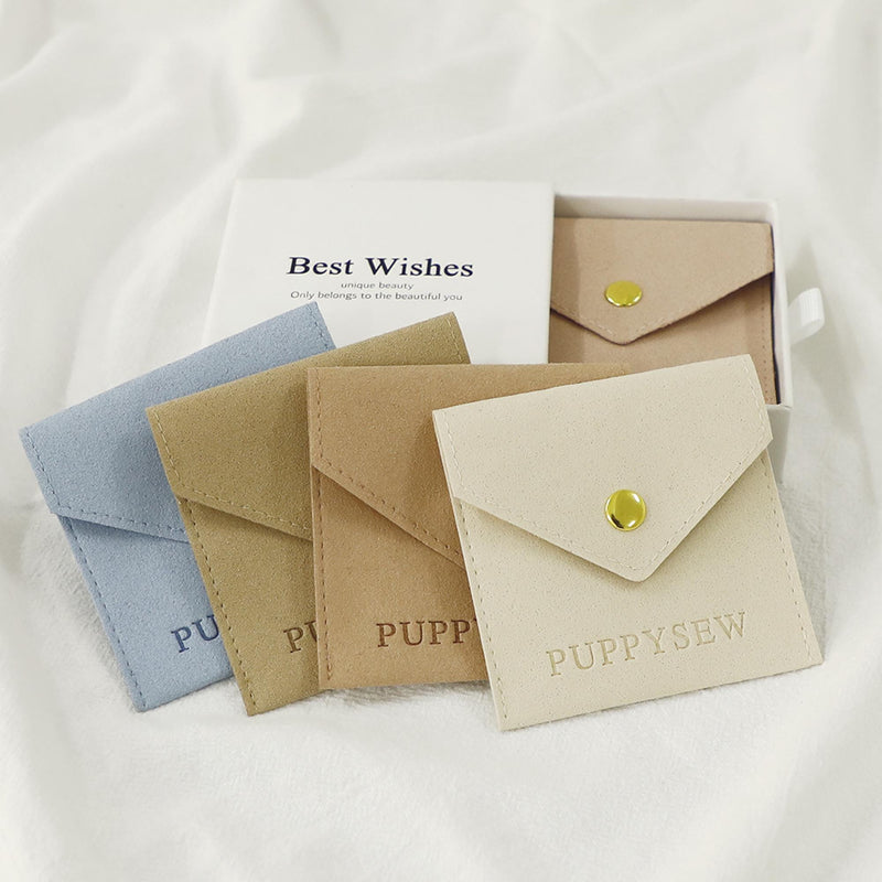 Custom Logo Microfiber Jewelry Pouch with Button (8x8cm)-zoom-