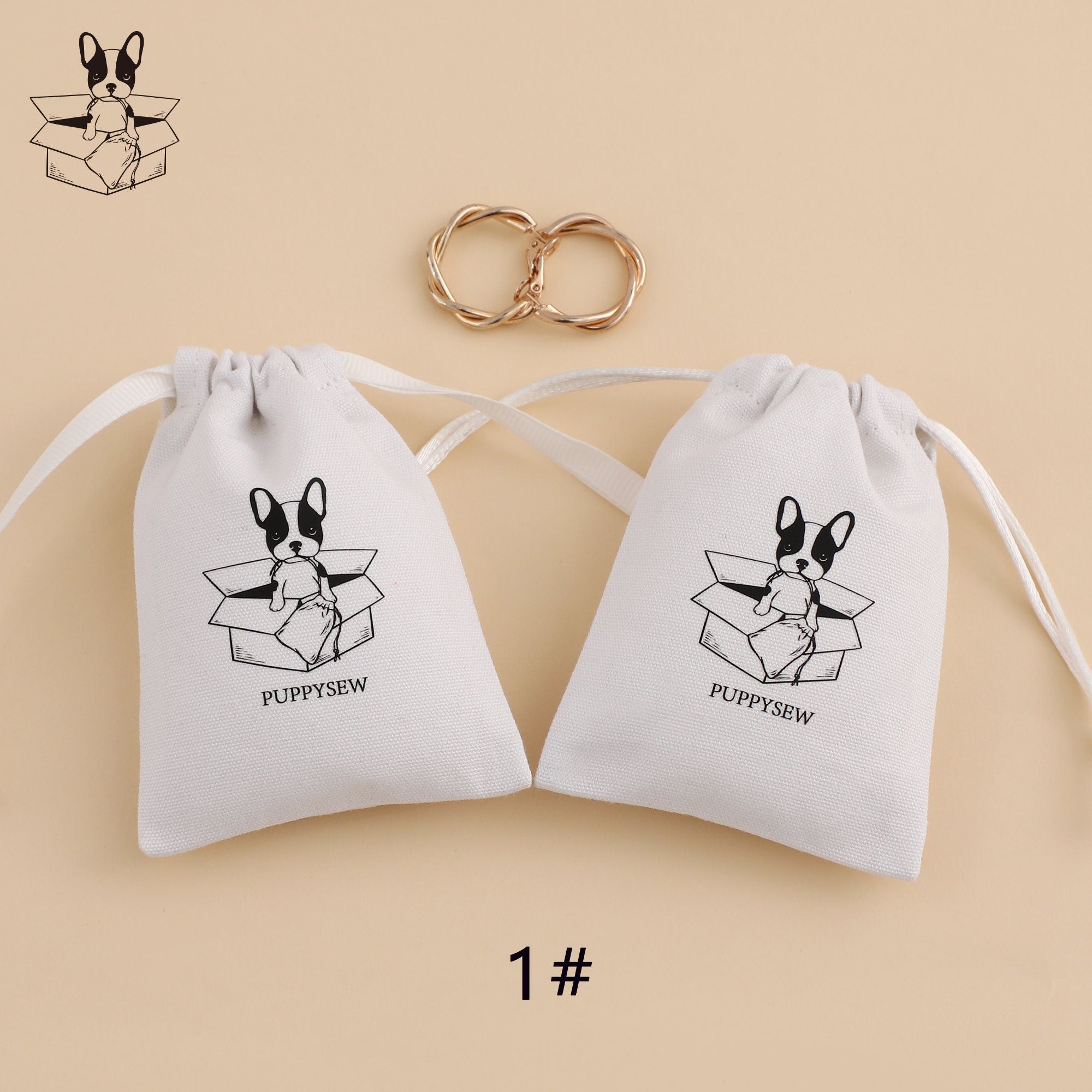 Custom Printed Canvas Drawstring Bag, Jewelry Packaging (50 pcs)-zoom-2
