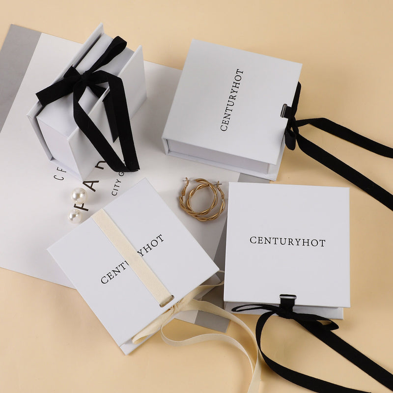 50 White Ribbon Gift Boxes: Custom Logo Jewelry Packaging-zoom-