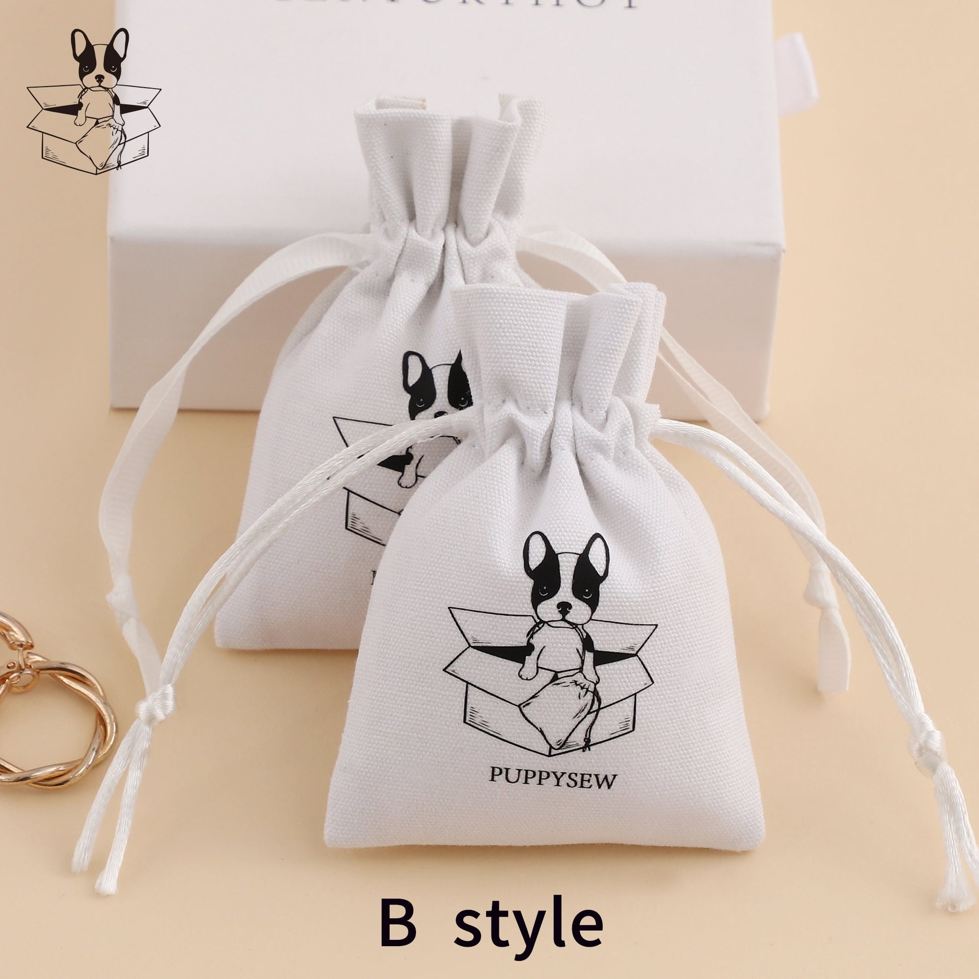 Custom Printed Canvas Drawstring Bag, Jewelry Packaging (50 pcs)-7