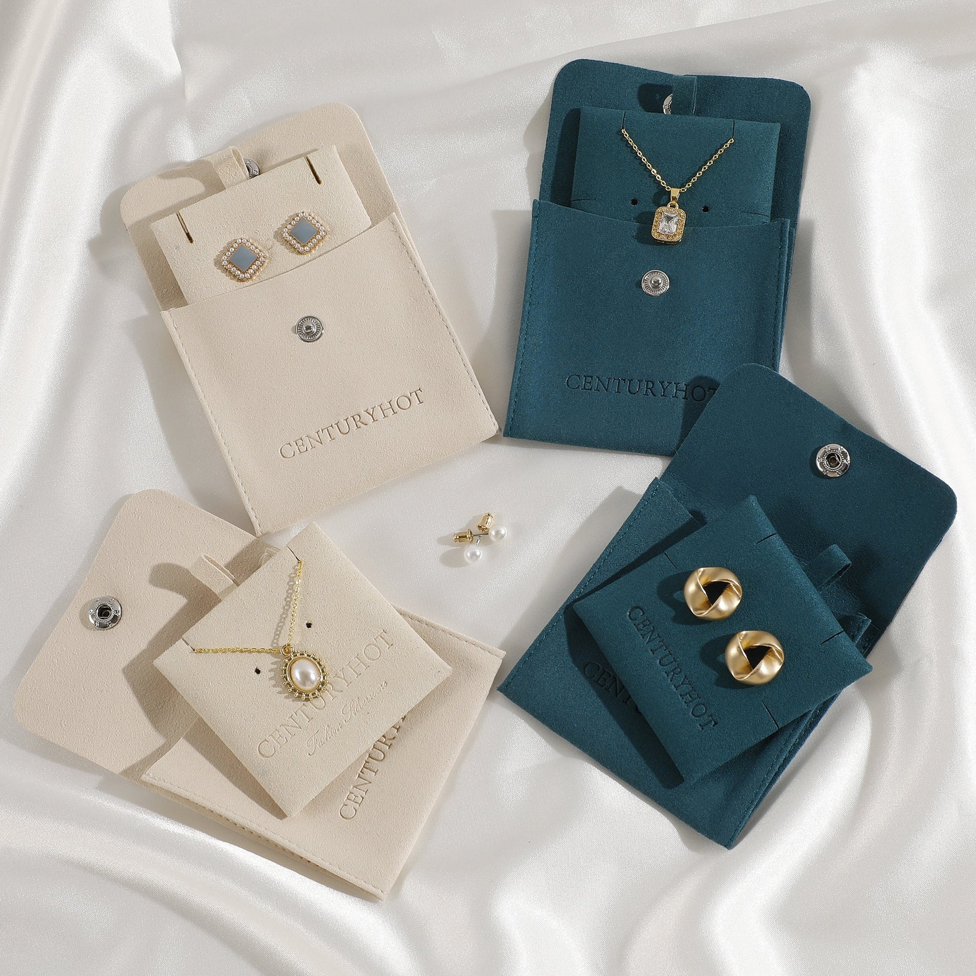 50 Jewelry Bag Pouch with Button Logo Custom Printed Card Earrings Necklace Packaging Bag-4