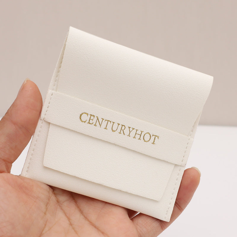 50pc White Faux Leather Jewelry Pouch, Custom Logo Available-zoom-
