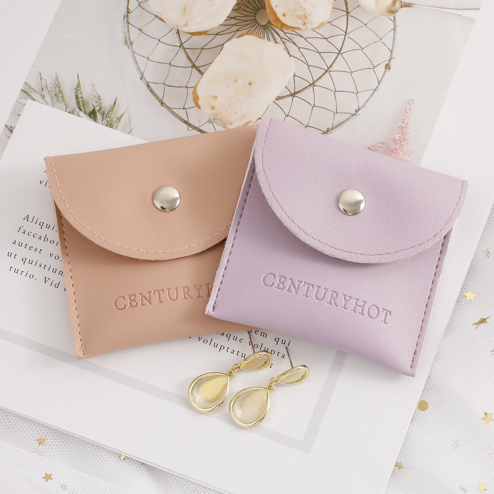 Custom Logo Faux Leather Jewelry Bag, Personalized Button Pouch (50 Pieces)-1