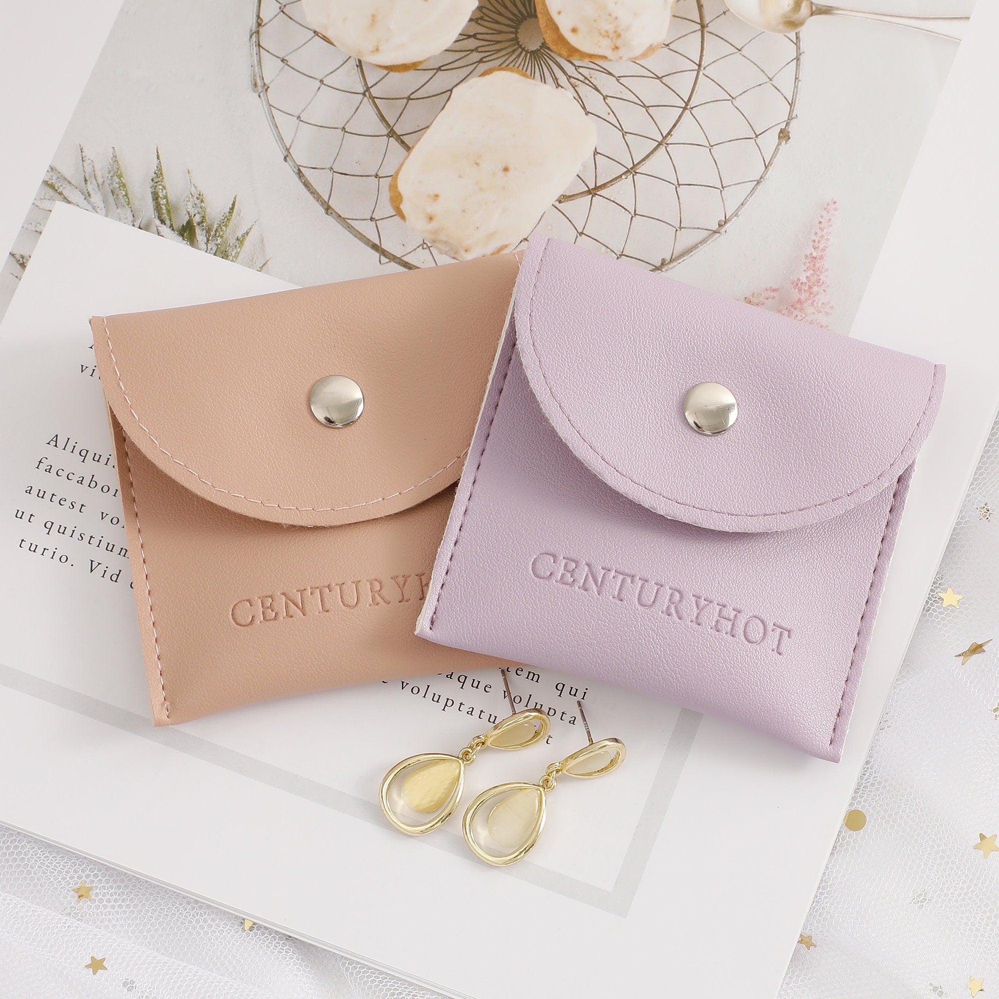 Custom Logo Faux Leather Jewelry Bag, Personalized Button Pouch (50 Pieces)-zoom-1