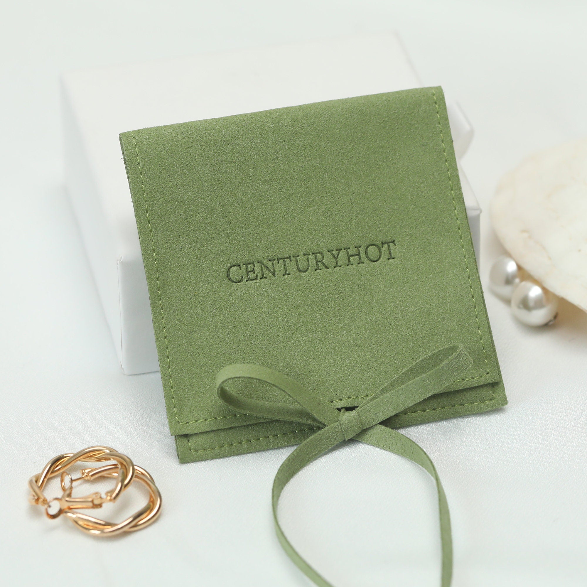 Grass Green Microfiber Jewelry Envelope Bags, Custom Logo-zoom-1