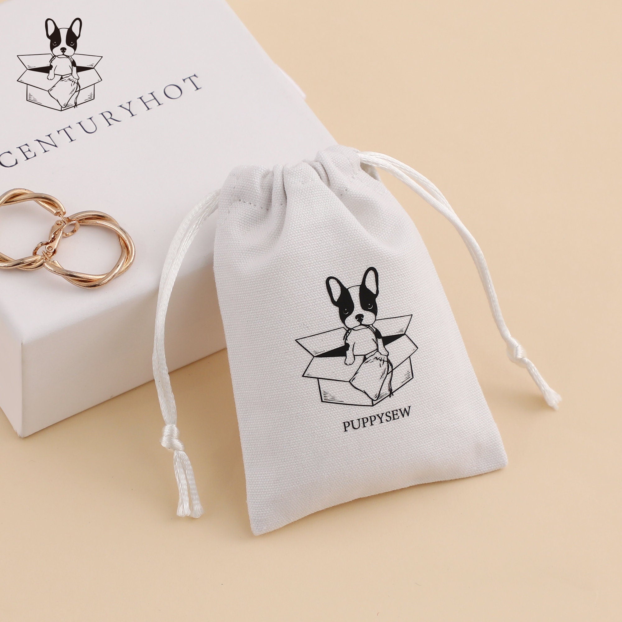 Custom Printed Canvas Drawstring Bag, Jewelry Packaging (50 pcs)-zoom-1