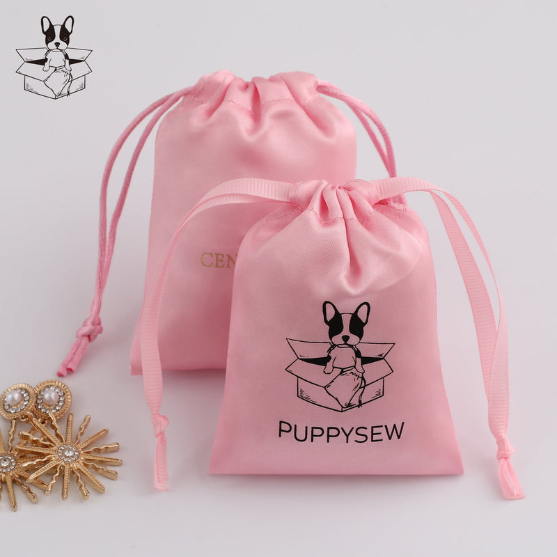 Custom Grey Satin Drawstring Pouch, Personalized Logo Jewelry Packaging-zoom-