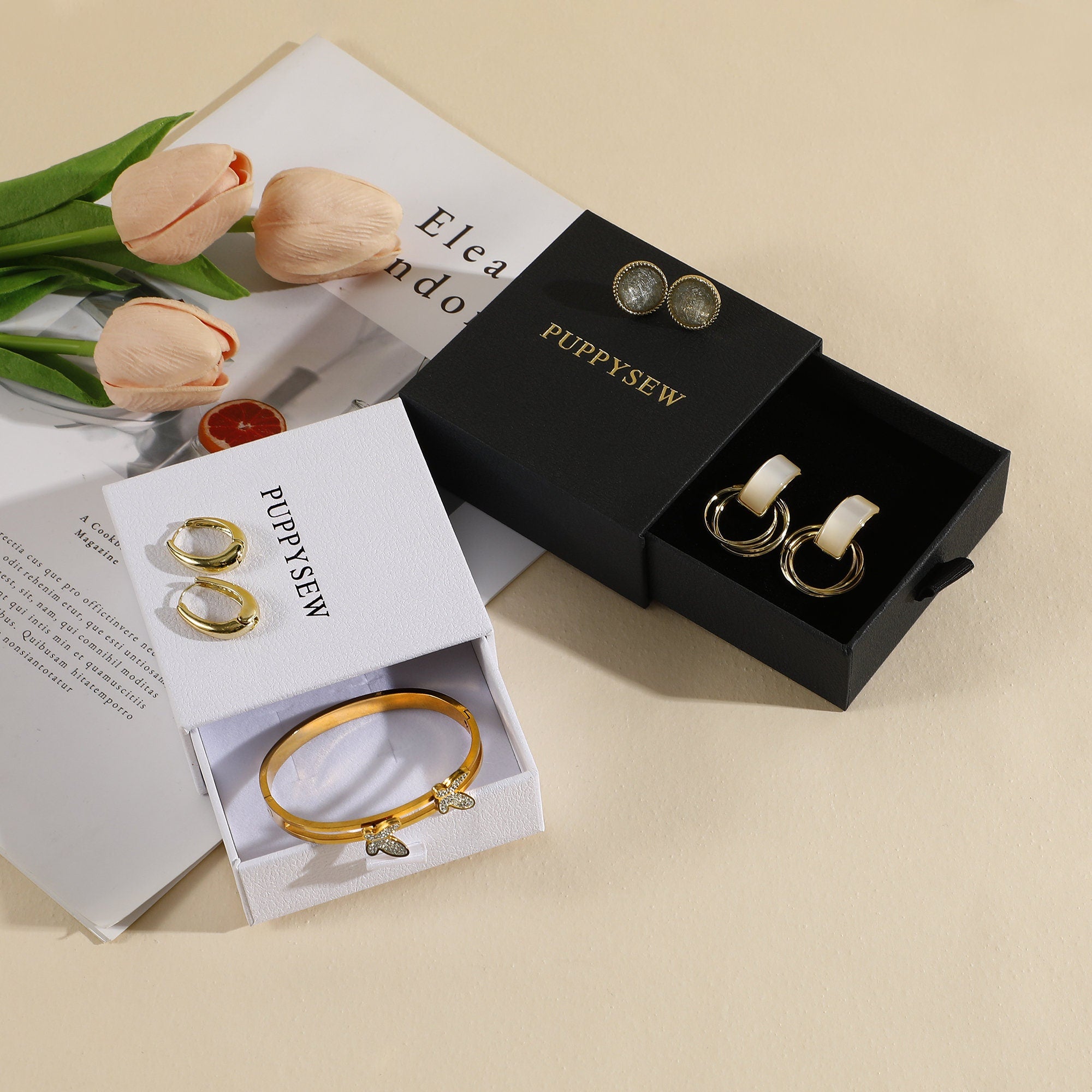 Exquisite Drawer Jewelry Box (9x9x3.5cm) - Personalized Logo Available
