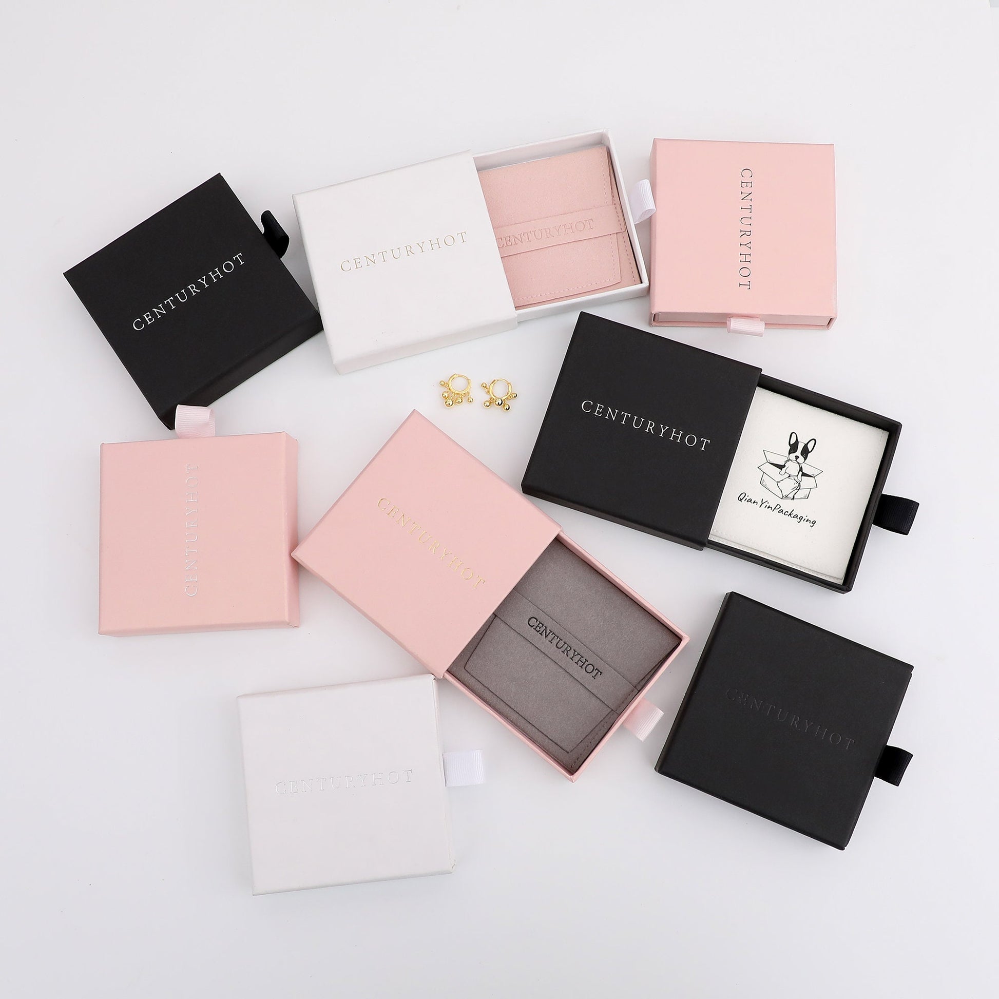 Custom Embossed Logo Jewelry Box & Bag Set, Personalized Packaging (9x9cm)-1