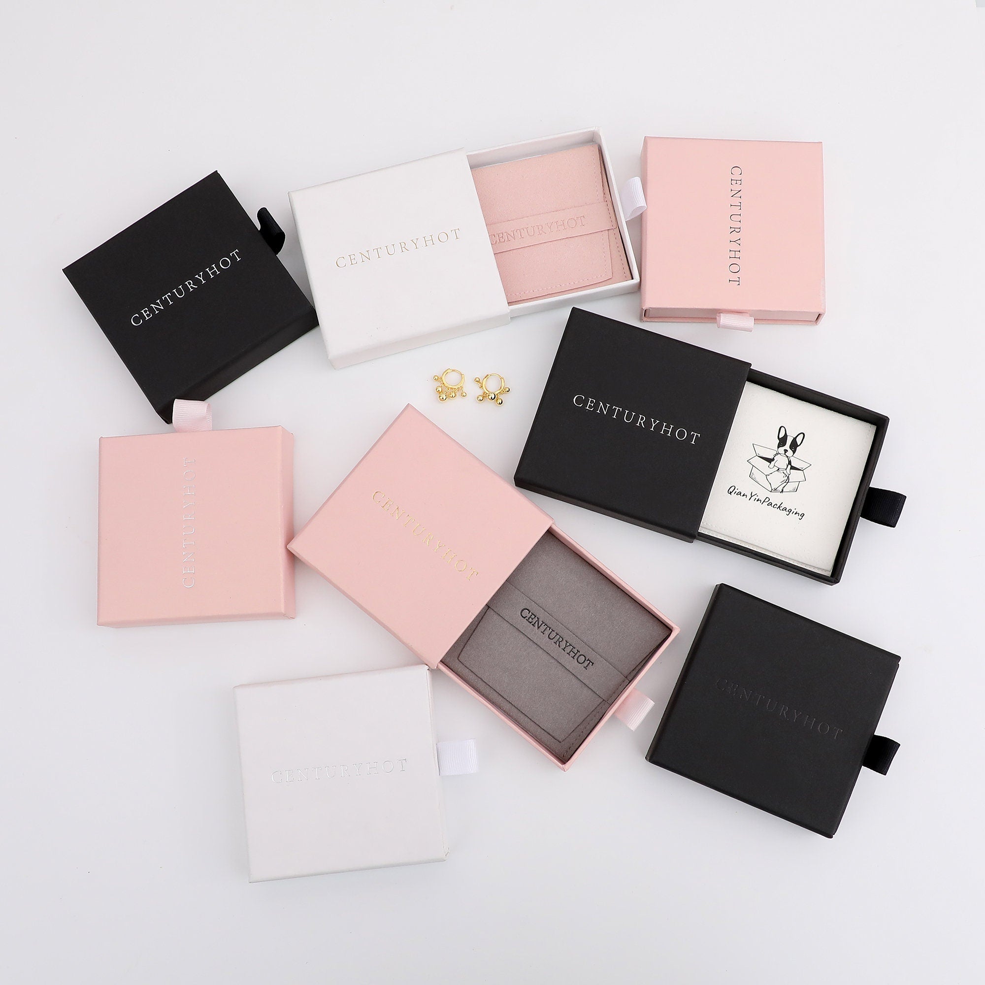 Custom Embossed Logo Jewelry Box & Bag Set, Personalized Packaging (9x9cm)-zoom-1