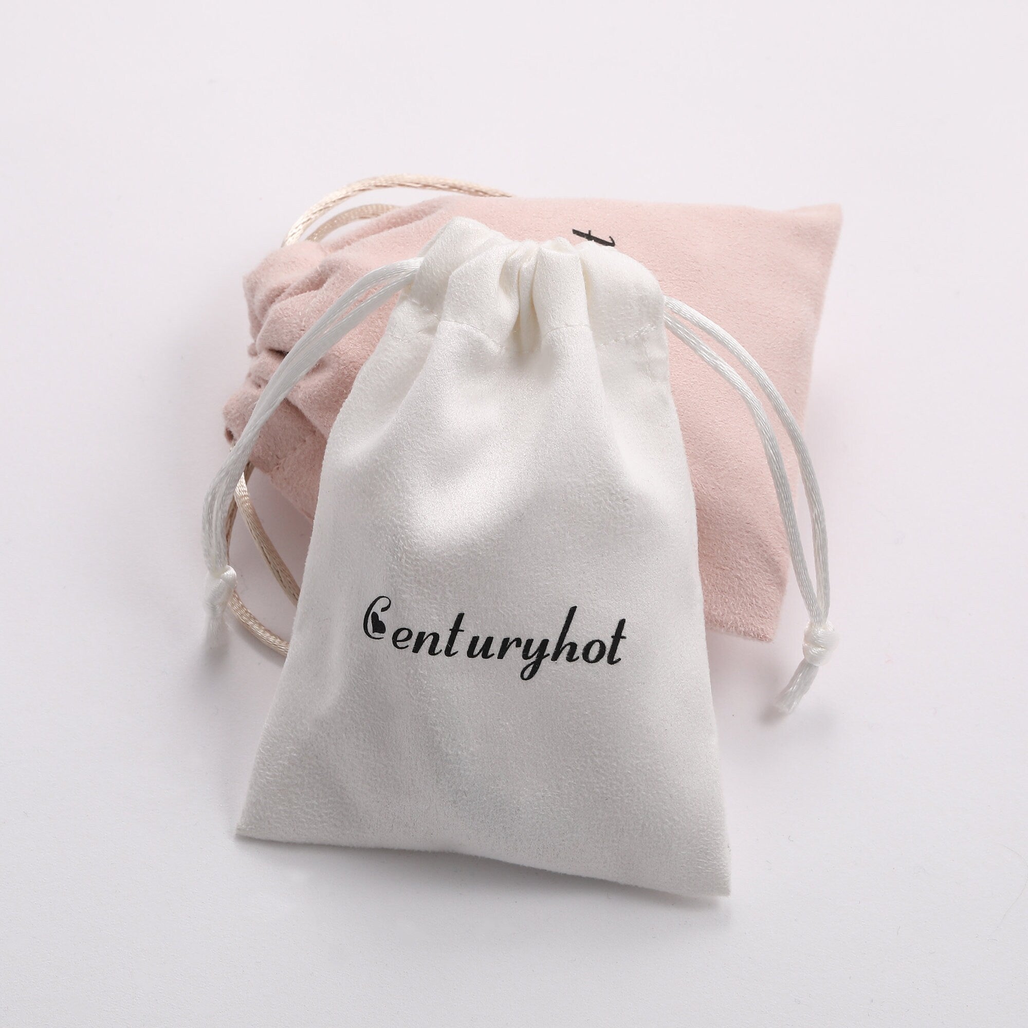 Personalized Pink Flannel Drawstring Bag, Custom Logo Jewelry Packaging-zoom-6