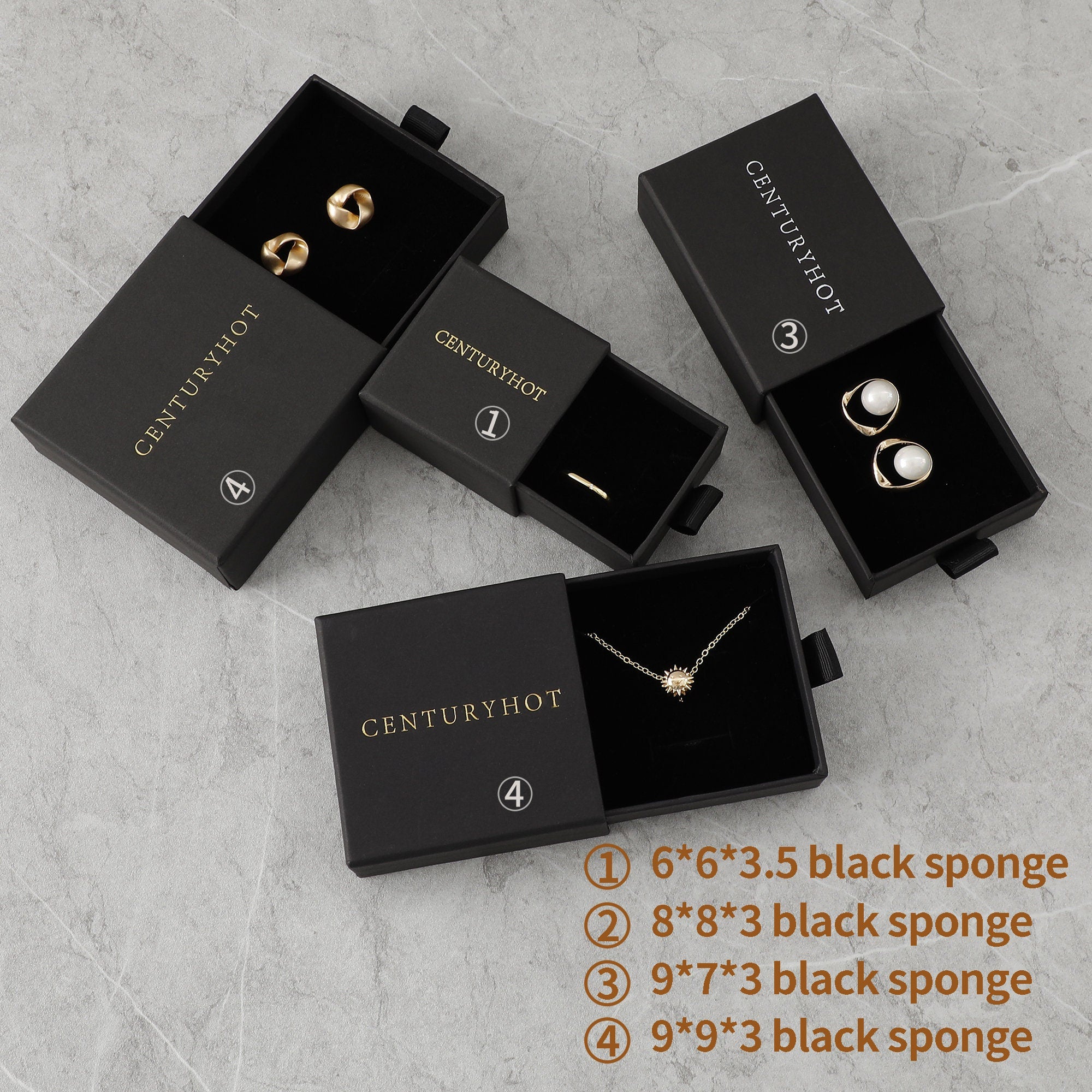 Custom Logo Jewelry Box: Chic Black Carton, Drawer Style-zoom-3