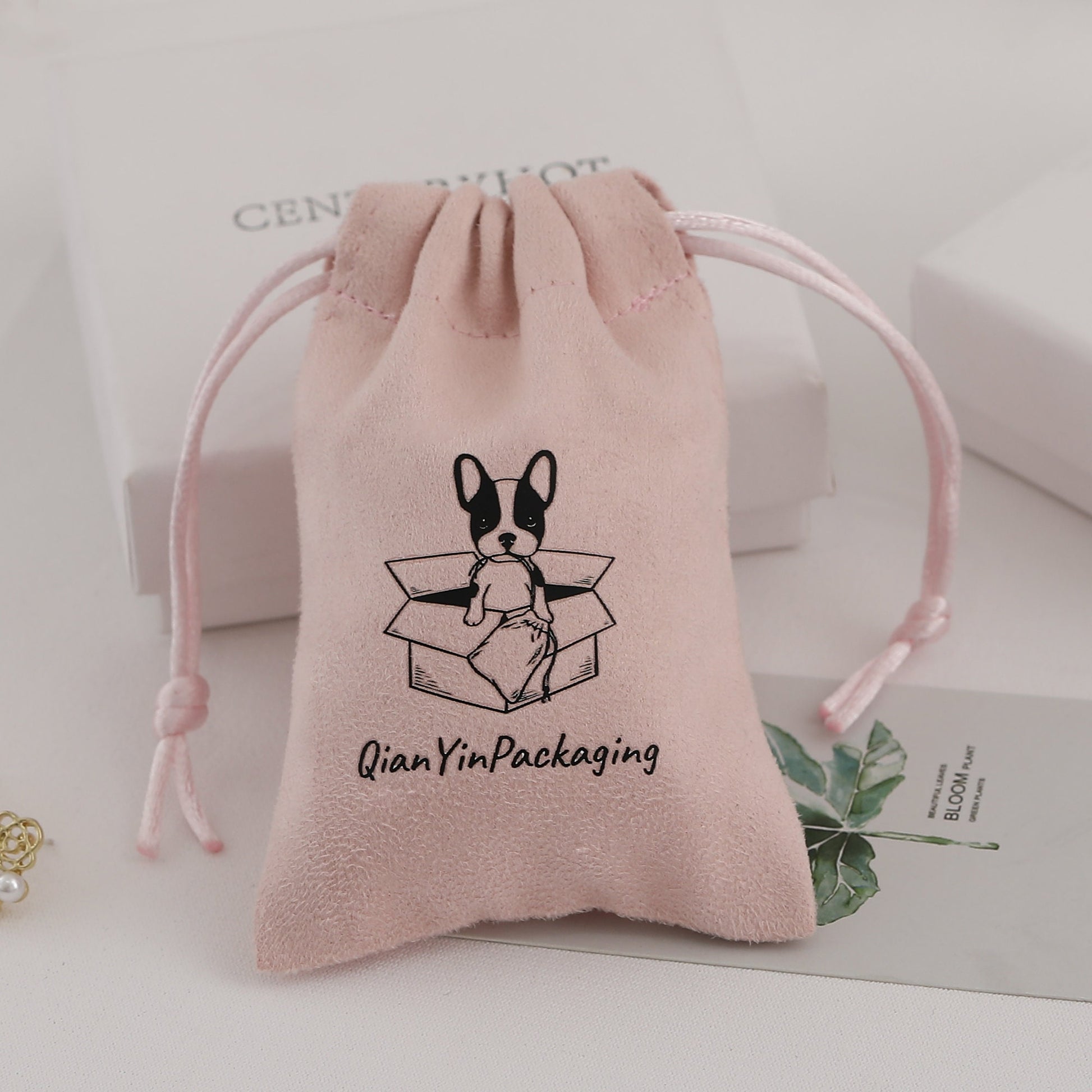 Personalized Pink Suede Drawstring Bag: Custom Logo Jewelry Pouch-8