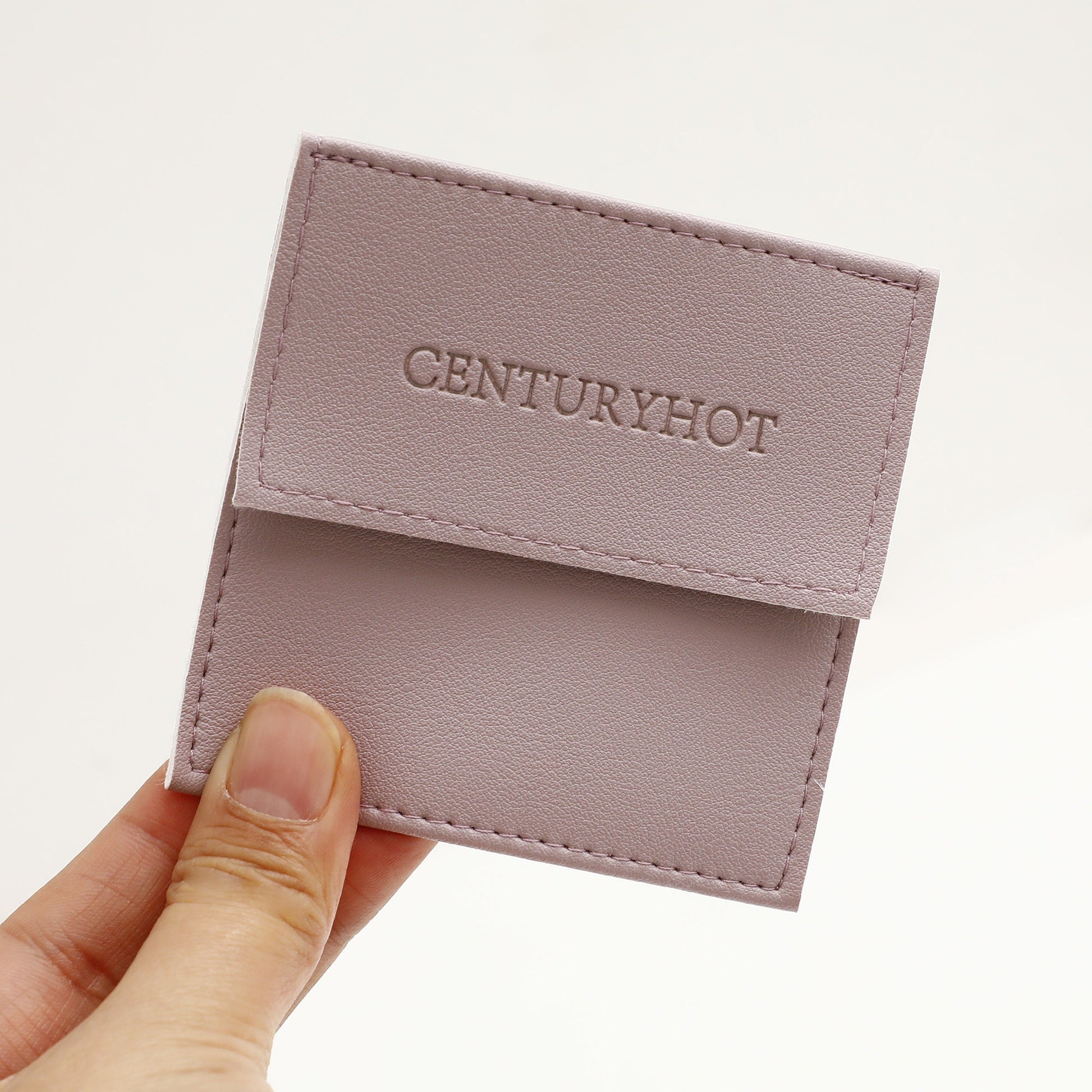 50 Pink Faux Leather Jewelry Bag, Custom Embossed Logo Envelope-4