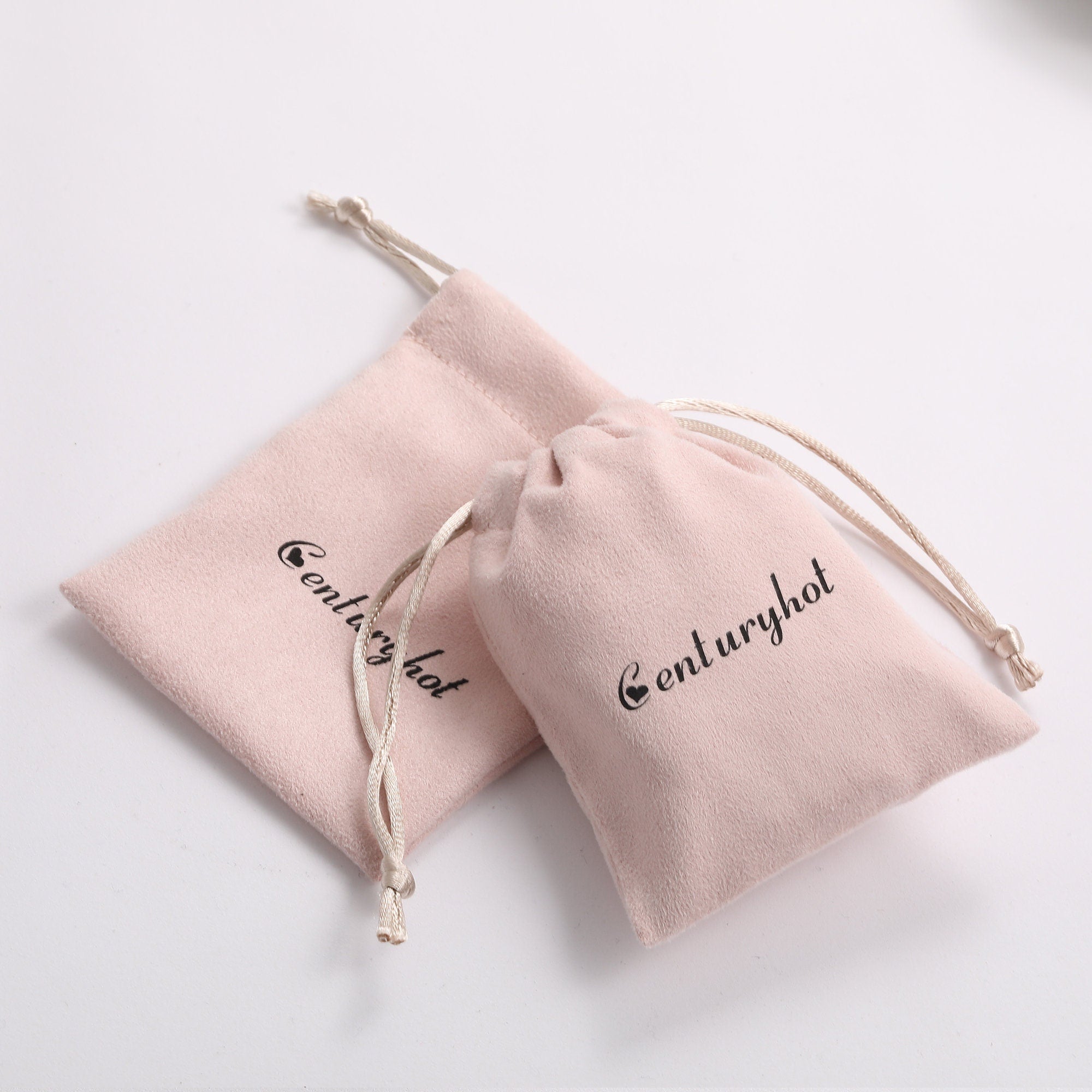 Personalized Pink Flannel Drawstring Bag, Custom Logo Jewelry Packaging