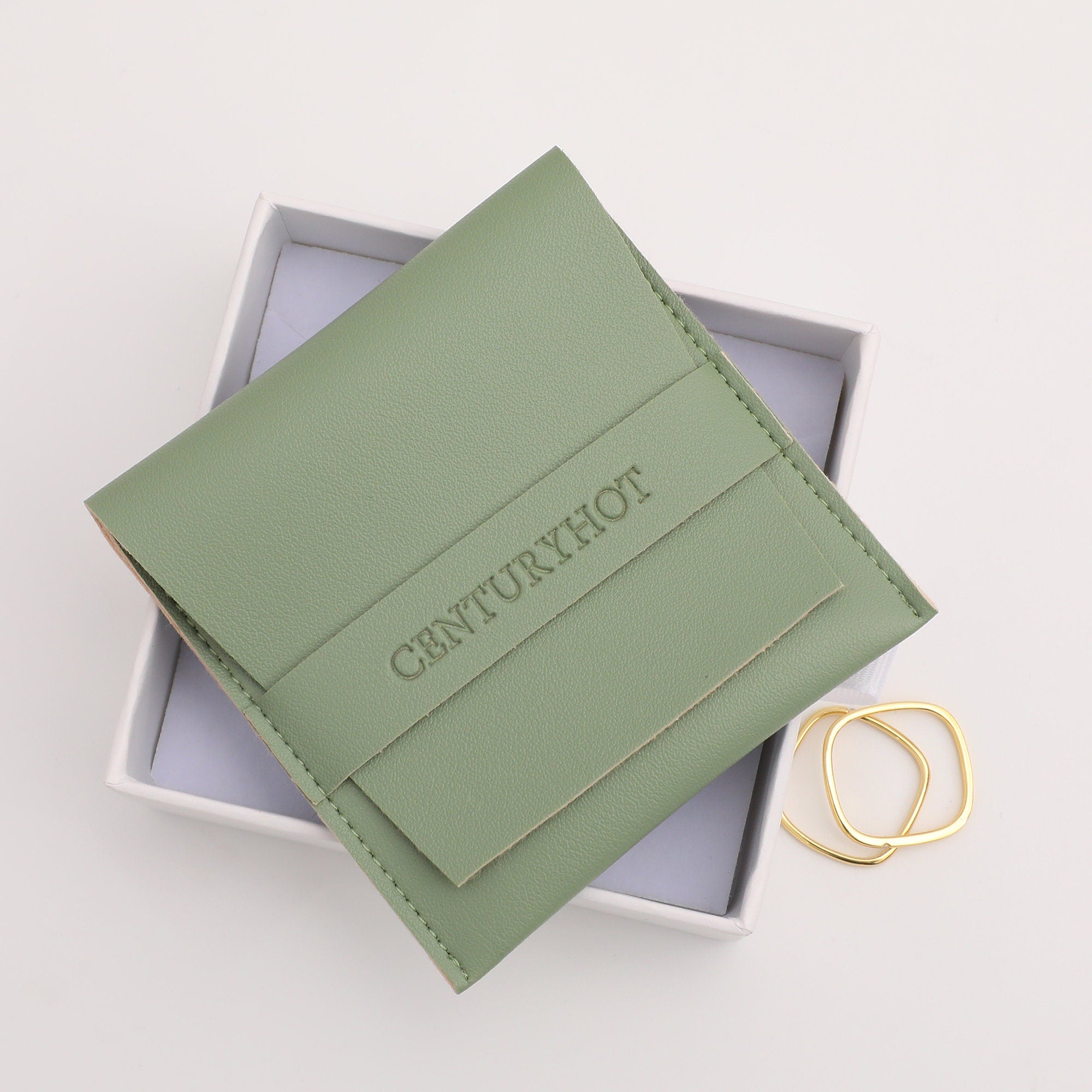 50pc Green PU Leather Jewelry Pouch, Custom Logo-zoom-4