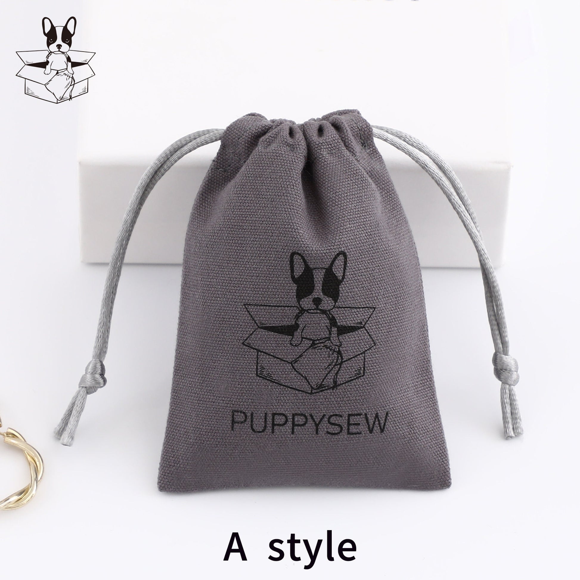Custom Logo Dark Gray Canvas Drawstring Bag, Jewelry Packaging-6