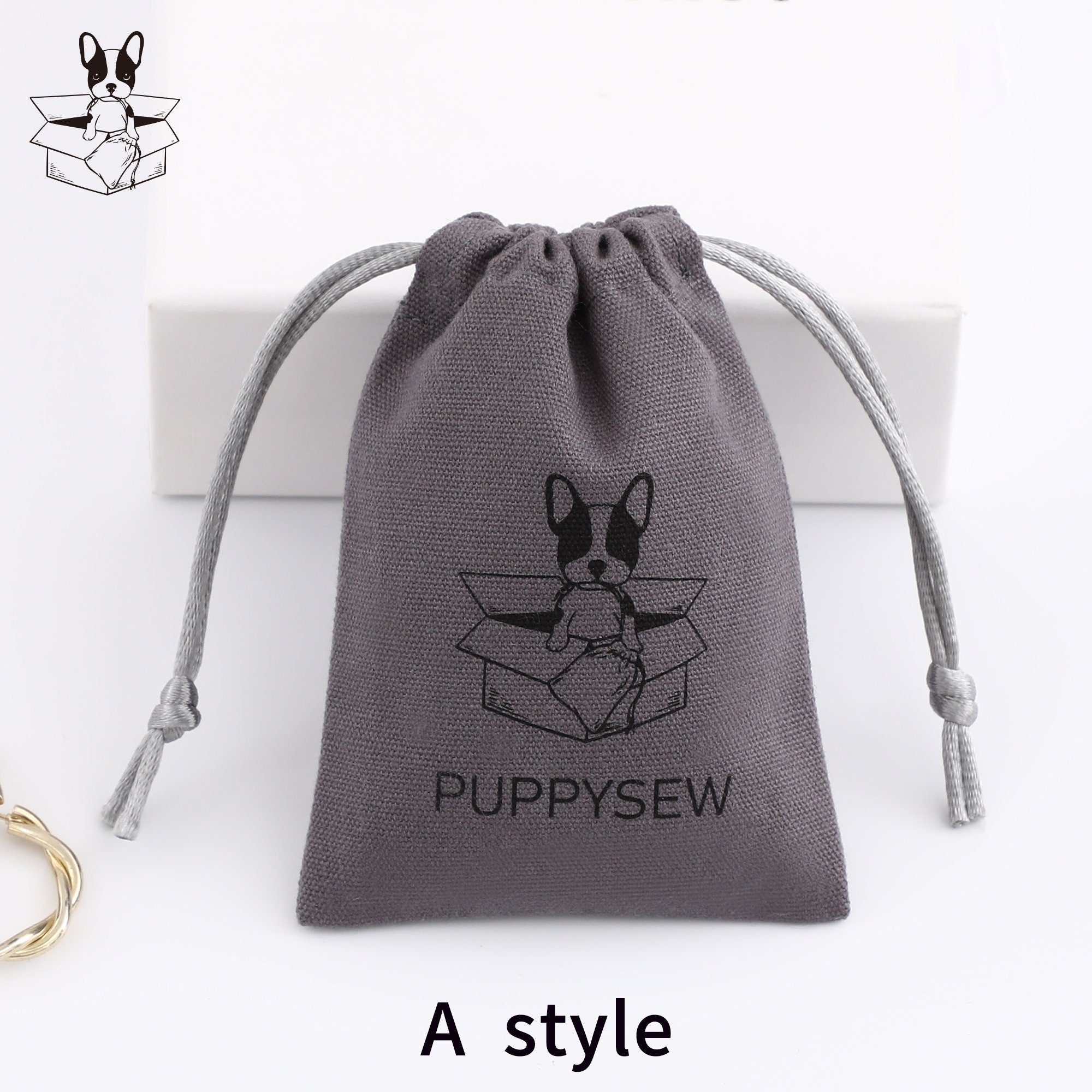 Custom Logo Dark Gray Canvas Drawstring Bag, Jewelry Packaging-zoom-6