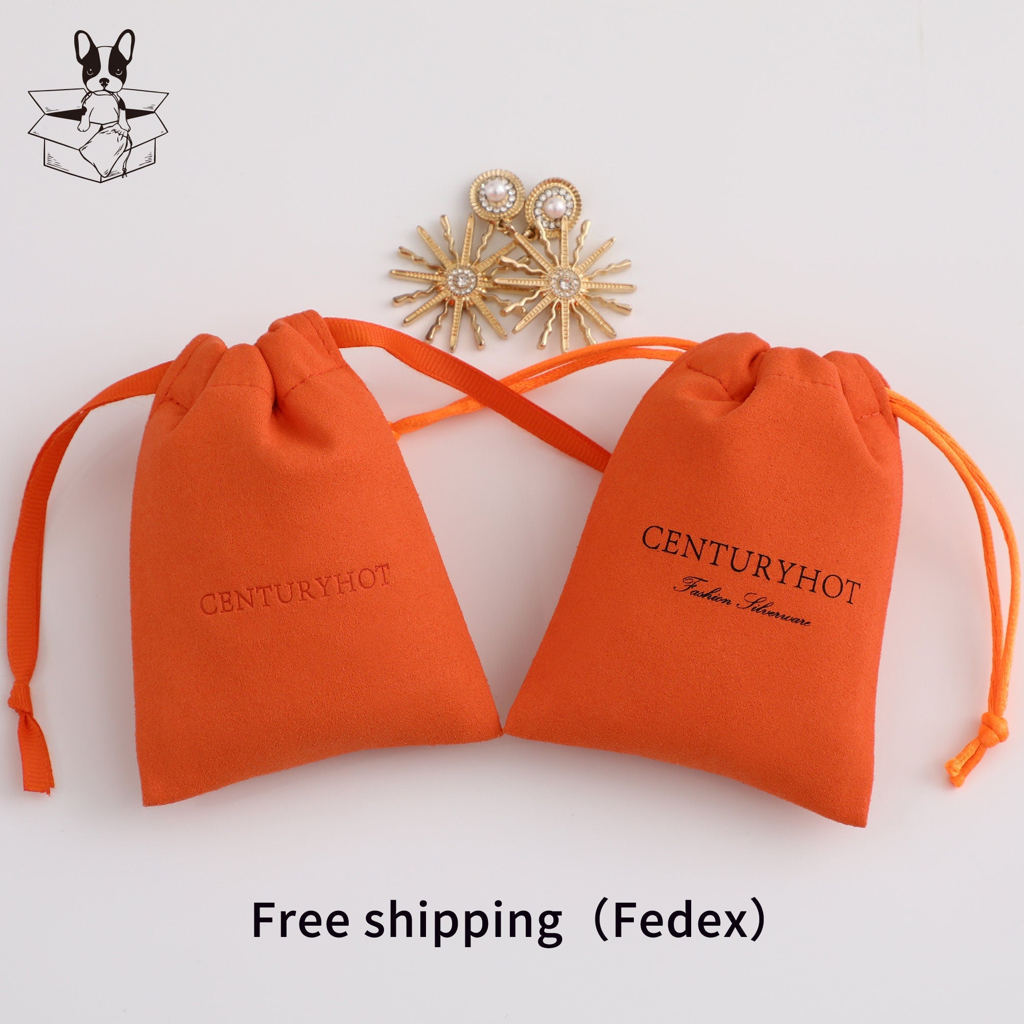 Personalized Orange Microfiber Drawstring Bag, Custom Logo Jewelry Packaging-zoom-3