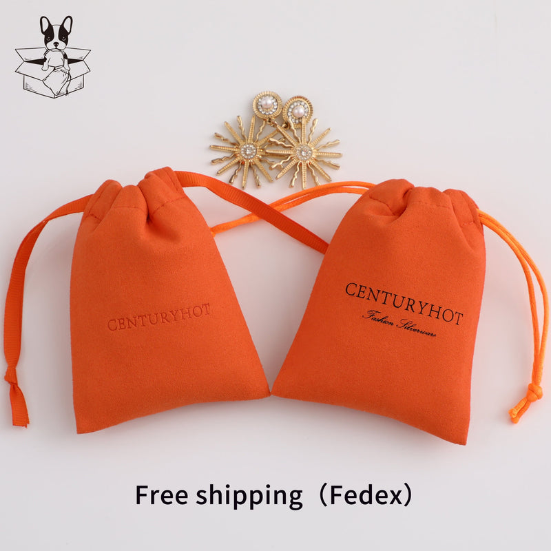 Personalized Orange Microfiber Drawstring Bag, Custom Logo Jewelry Packaging-zoom-