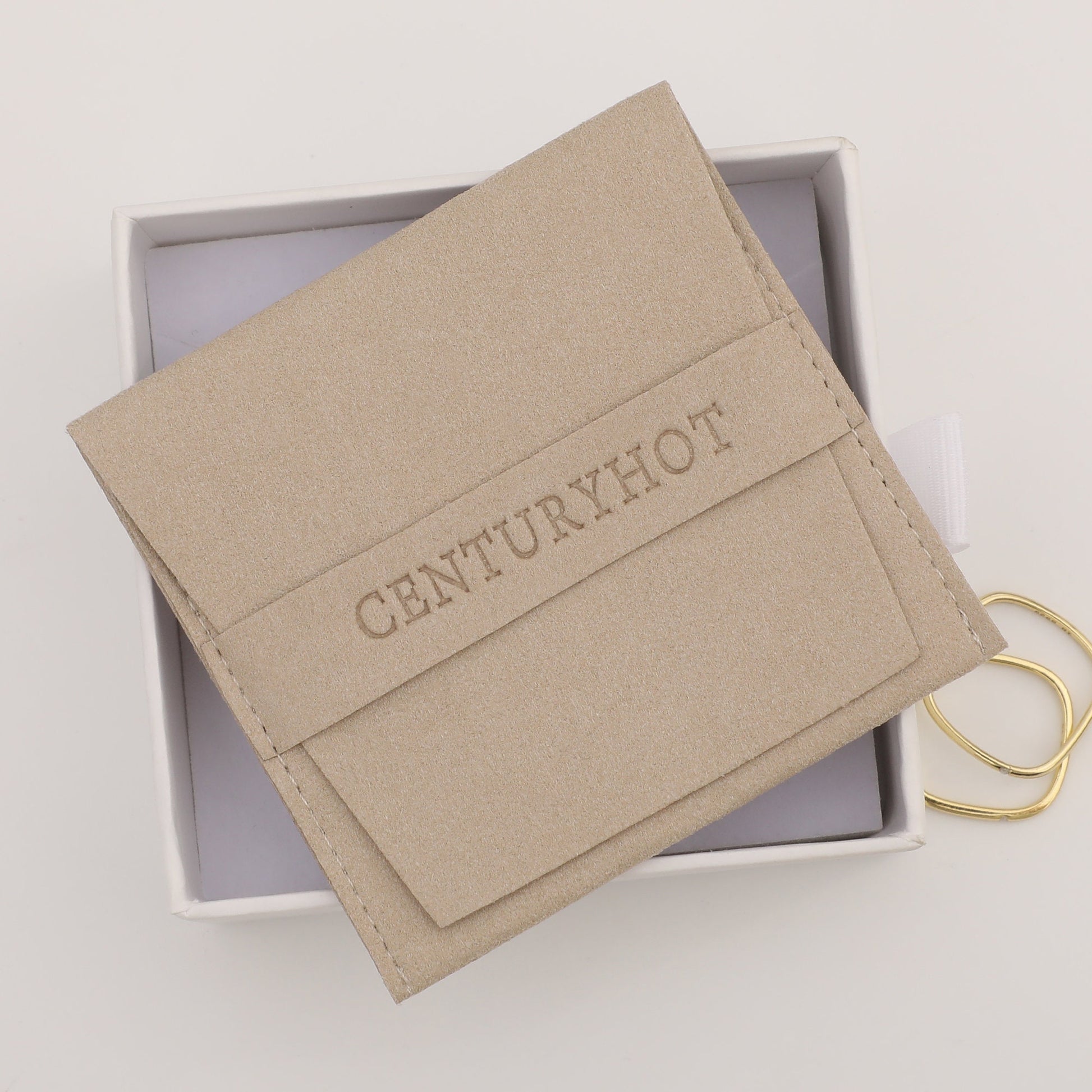 Customized Khaki Microfiber Jewelry Bags, Embossed Logo-7