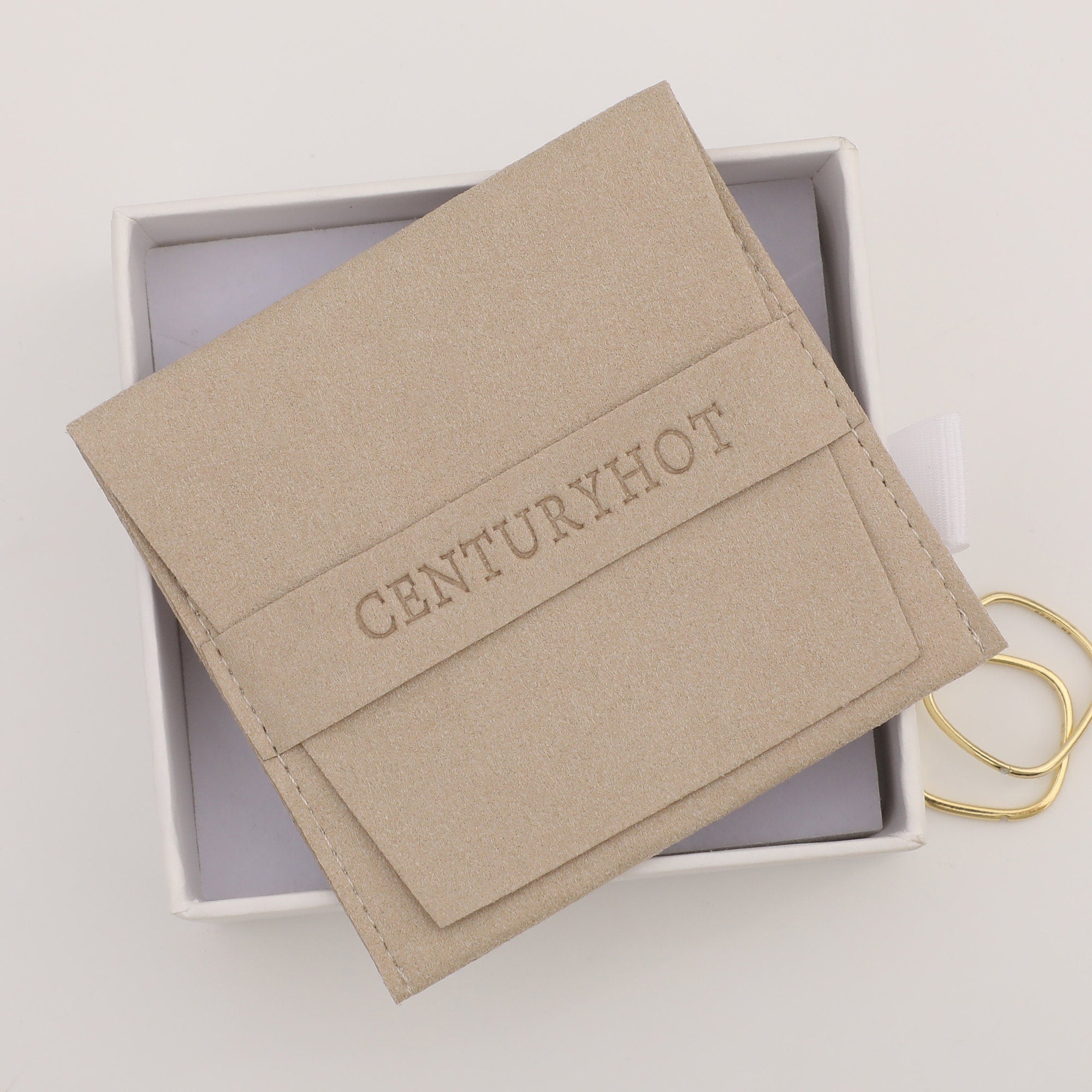 Customized Khaki Microfiber Jewelry Bags, Embossed Logo-zoom-7