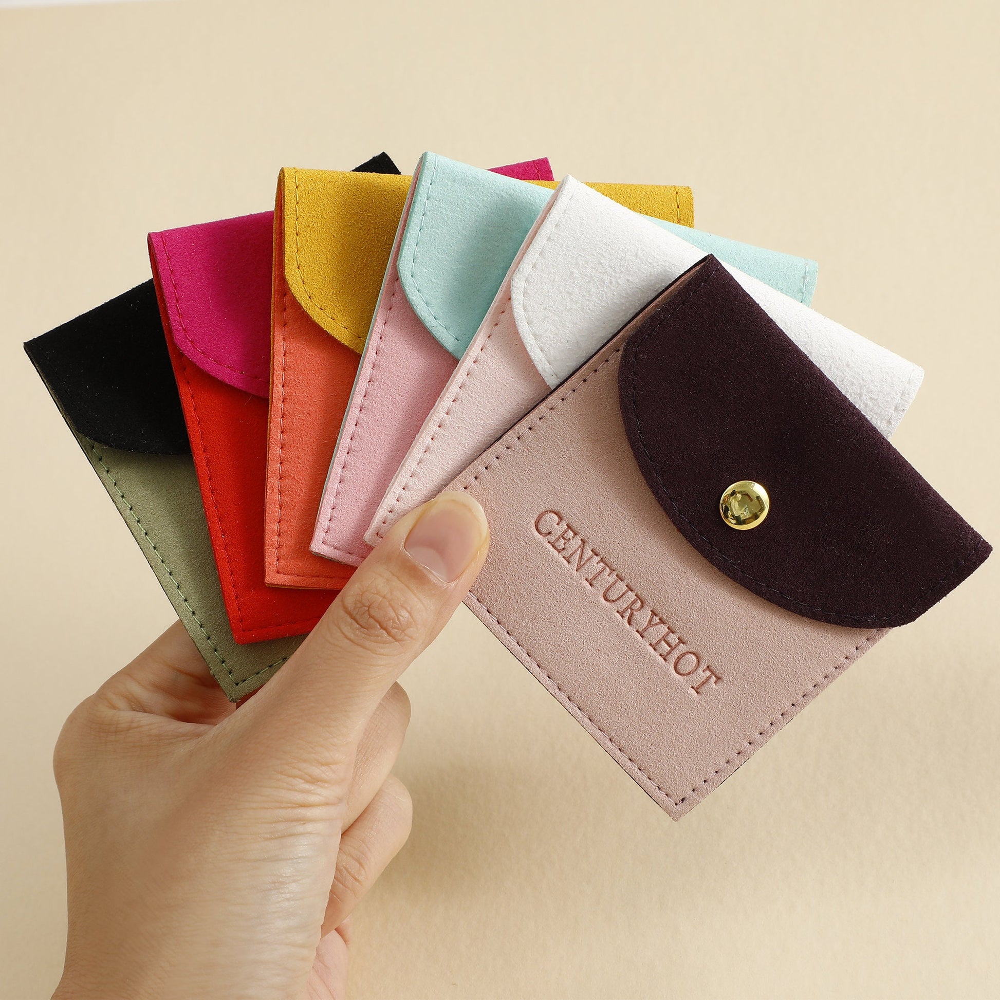 Custom Logo Microfiber Jewelry Pouch with Button, 8x8cm (50pcs)-1