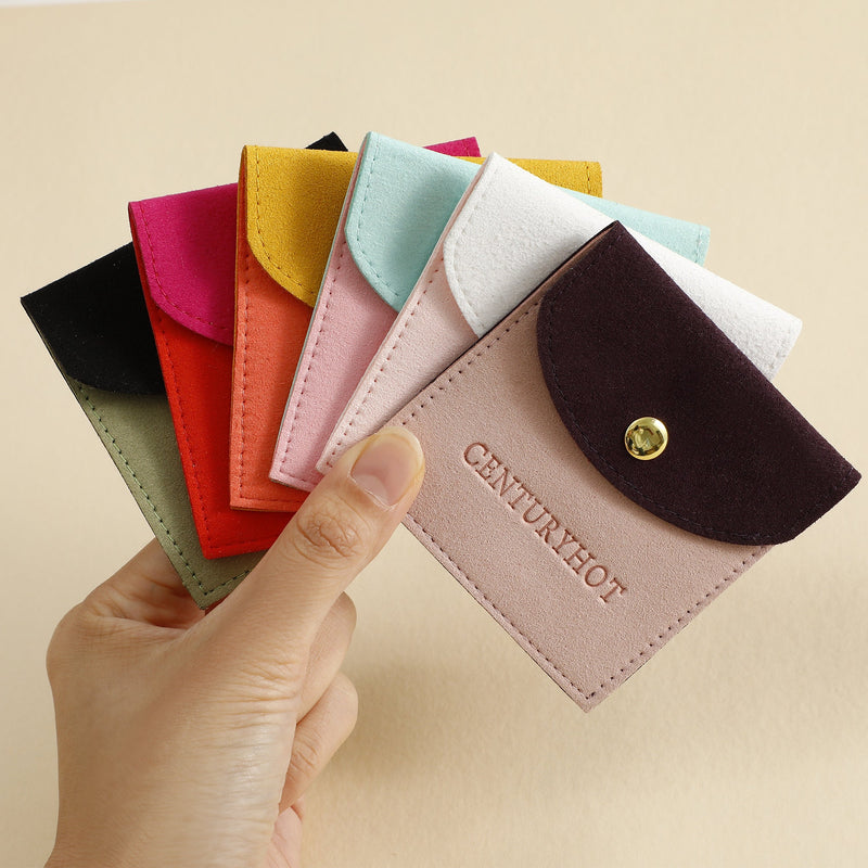 Custom Logo Microfiber Jewelry Pouch with Button, 8x8cm (50pcs)-zoom-