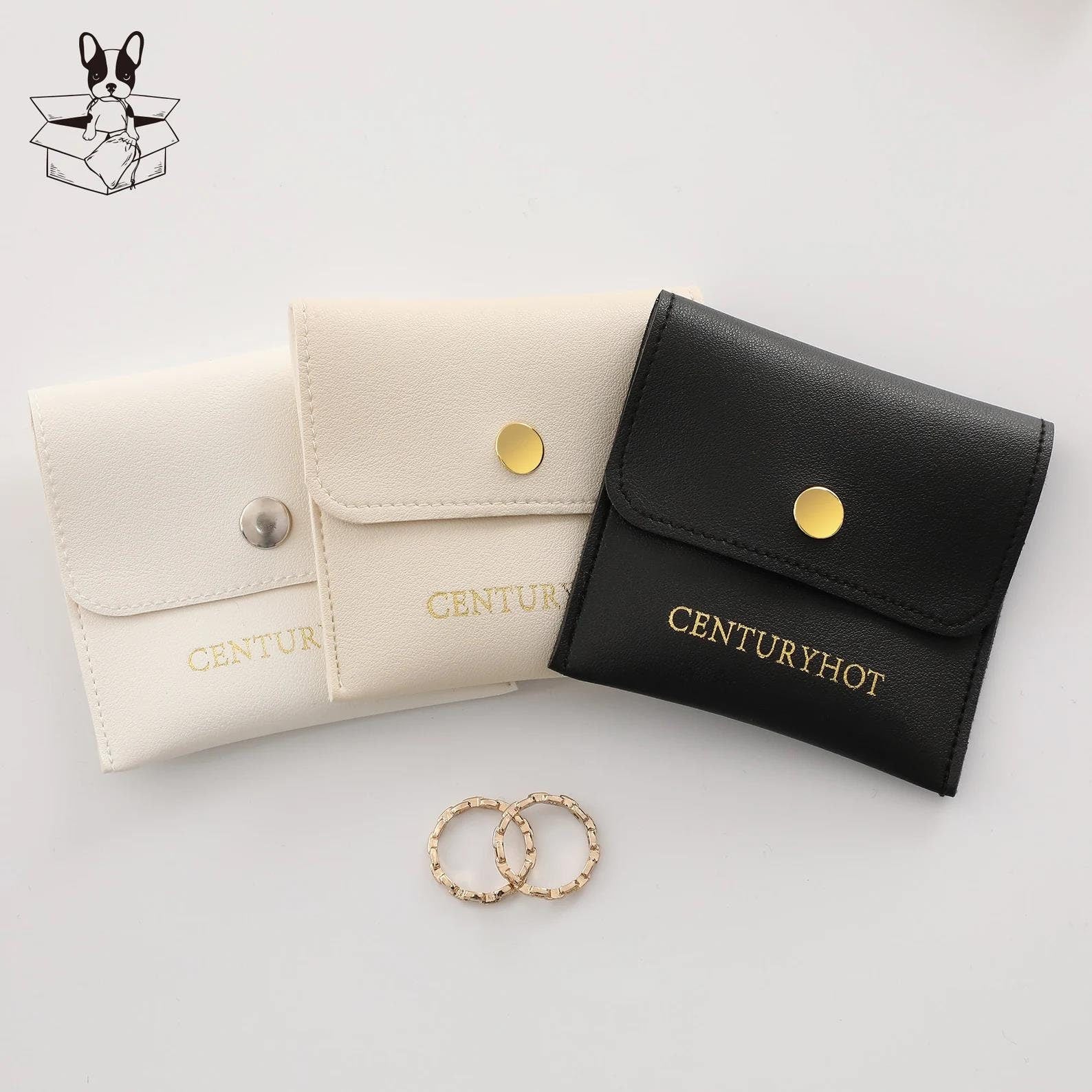 Custom Logo Black Faux Leather Jewelry Bags, Embossed Snap Bags-zoom-6